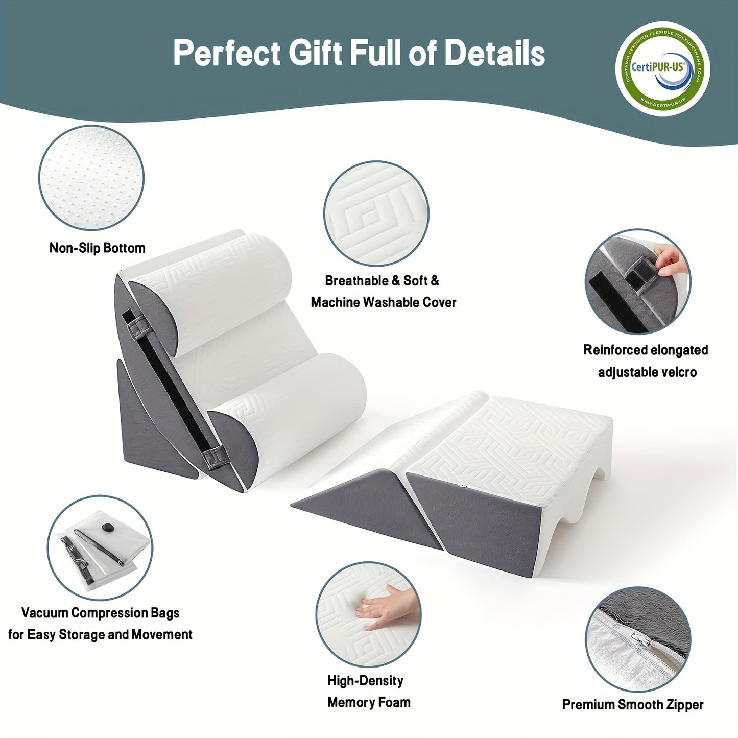 Adjustable 6 In 1 Bed Wedge Pillow Kit For Comfort