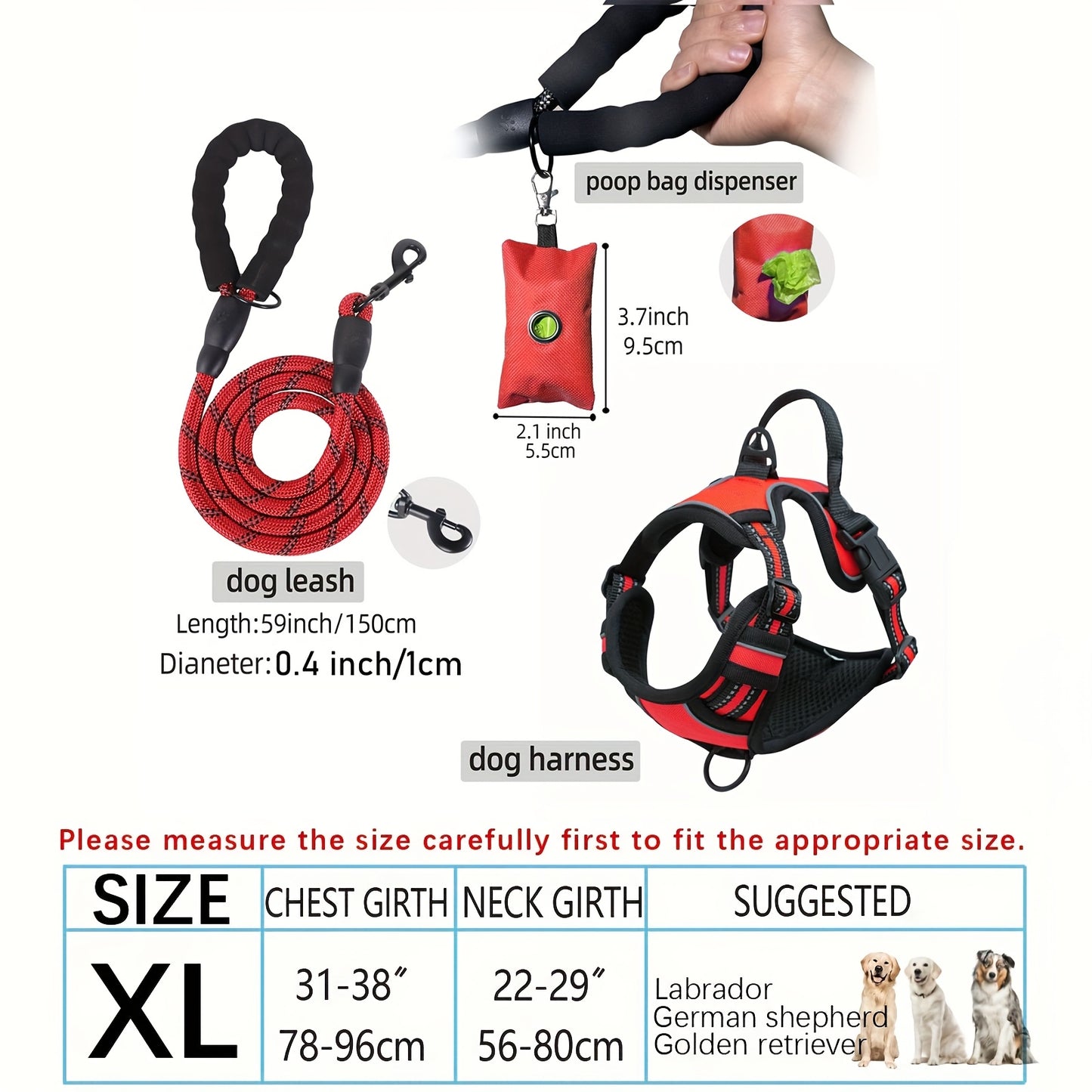 Escape-Proof Dog Harness Set with Leash and Poop Dispenser