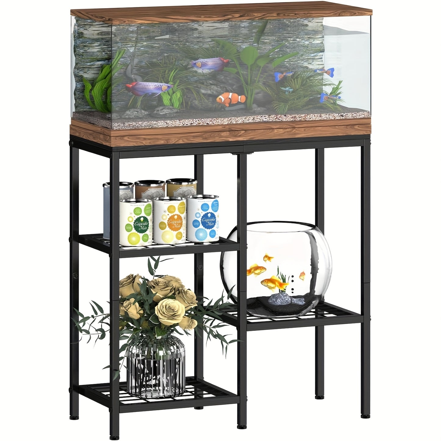 Metal Fish Tank Stand with Shelves for Aquariums and Terrariums