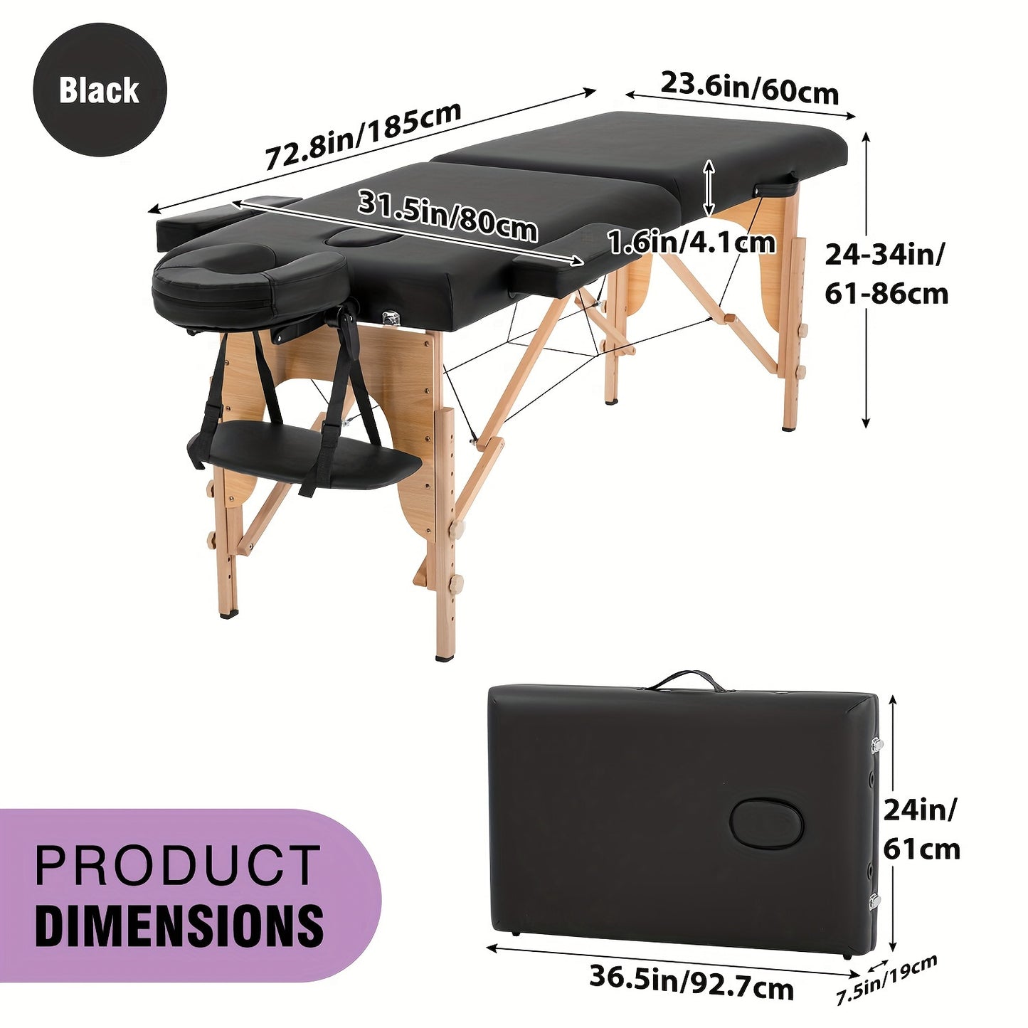 Portable Adjustable Massage Table with Bag for Spa and Tattoo