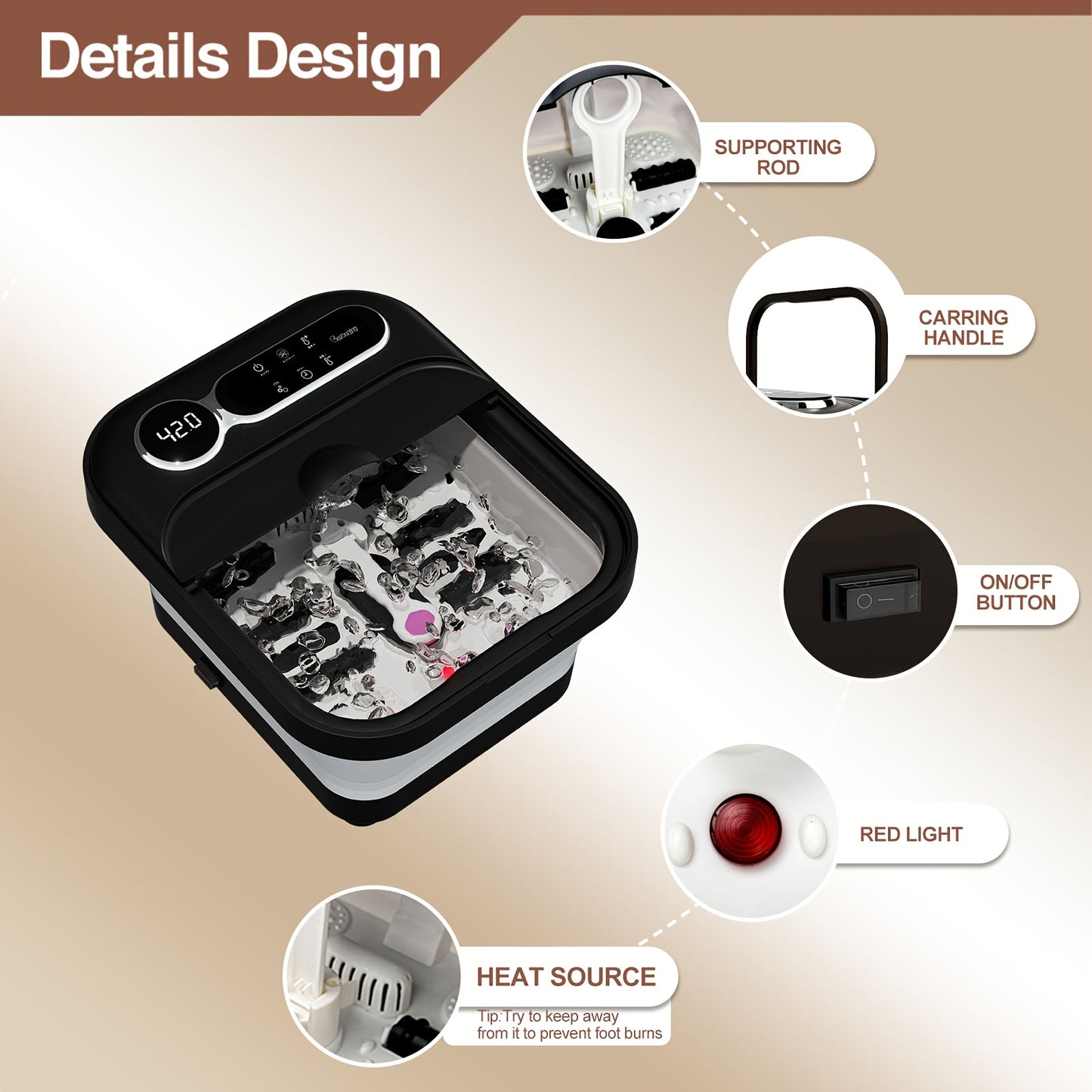 Collapsible Foot Spa Massager With Heater And Temperature Control