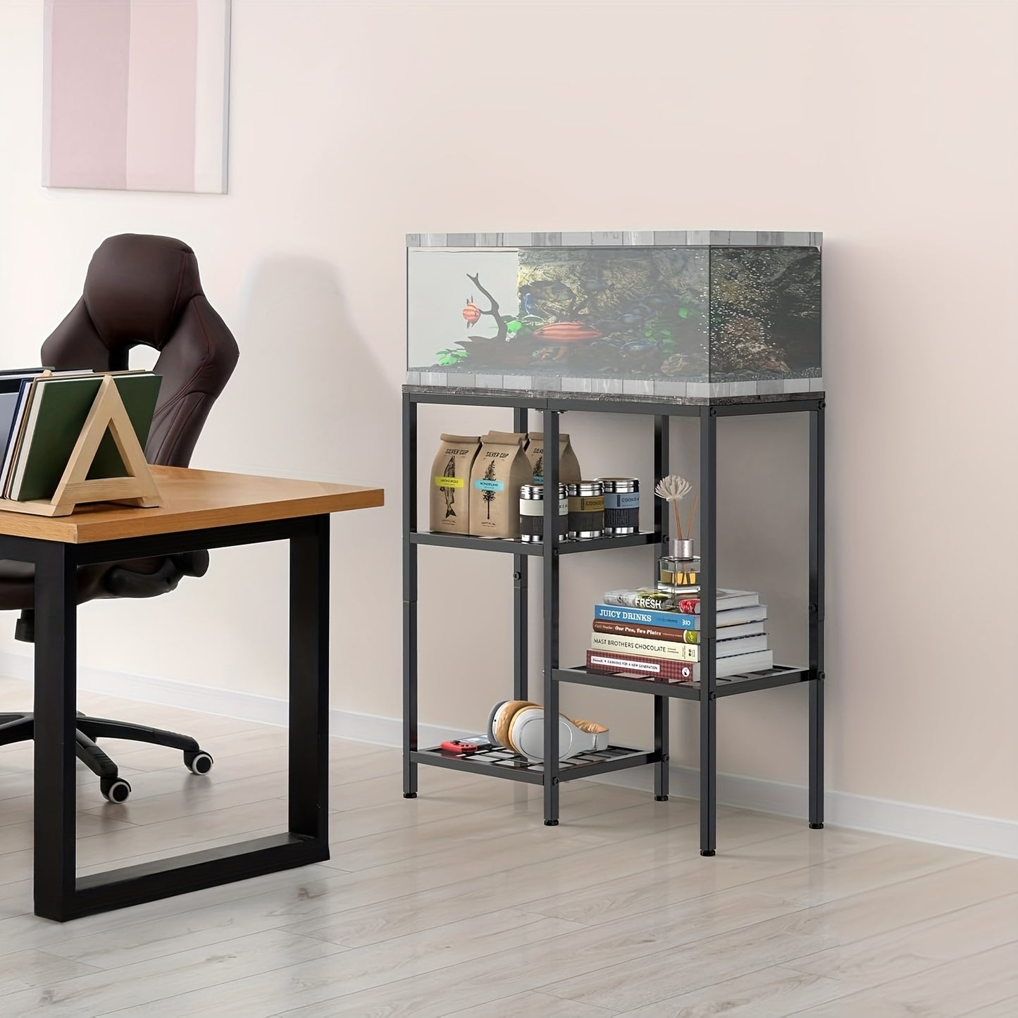 Metal Fish Tank Stand with Shelves for Aquariums and Terrariums