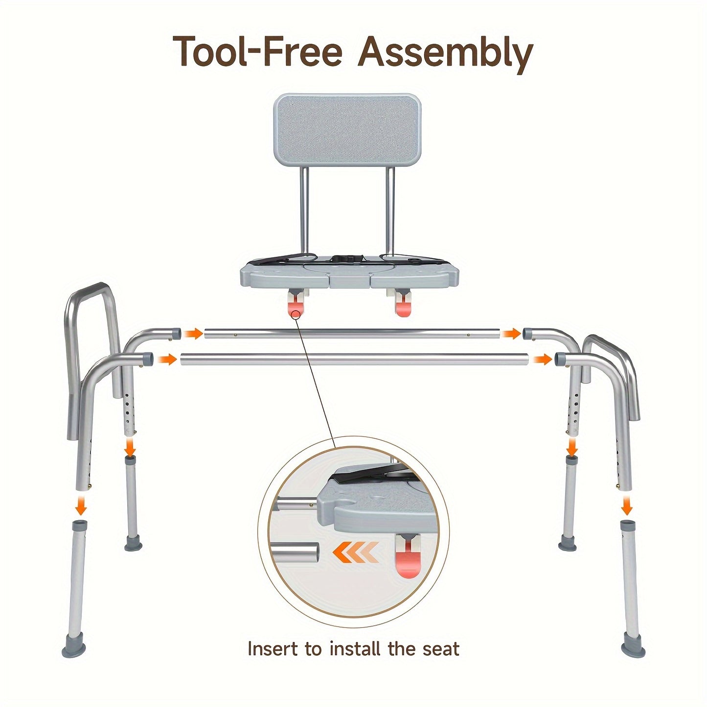 Sliding Shower Chair with Non Slip Aluminum Body and Safety Belt