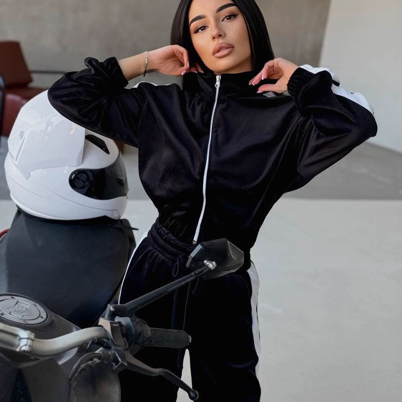 Comfy Patchwork Long Sleeve Women Sportswear Set Casual