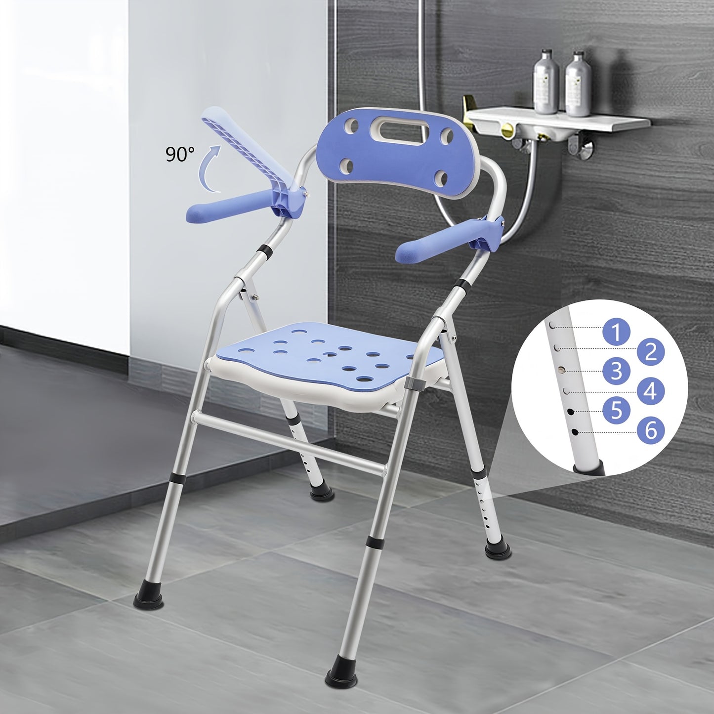 Adjustable Folding Shower Seat with Arms for Safety and Comfort