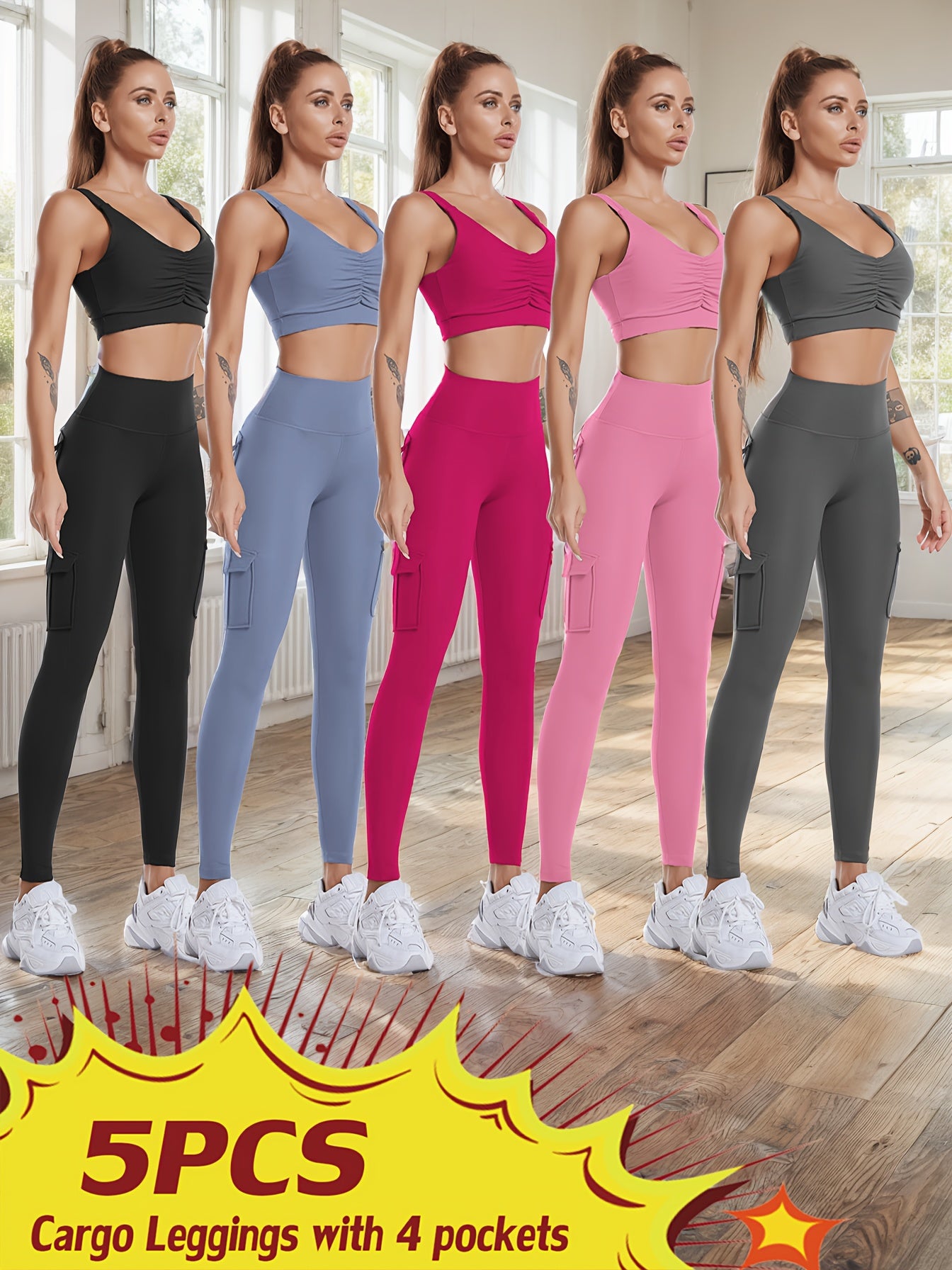High Waist Yoga Leggings With Pockets Butt Lifting Set