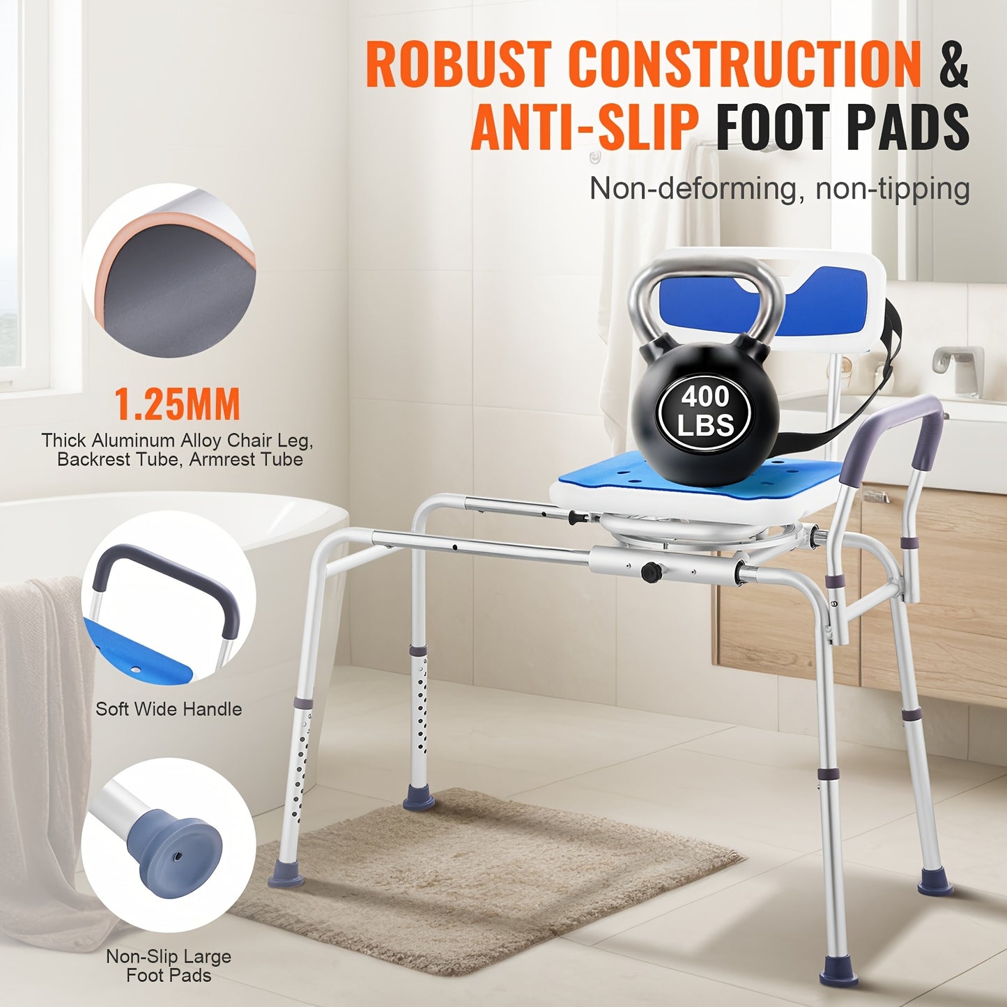 Happybuy Sliding Tub Transfer Bench With Swivel Seat and Armrest