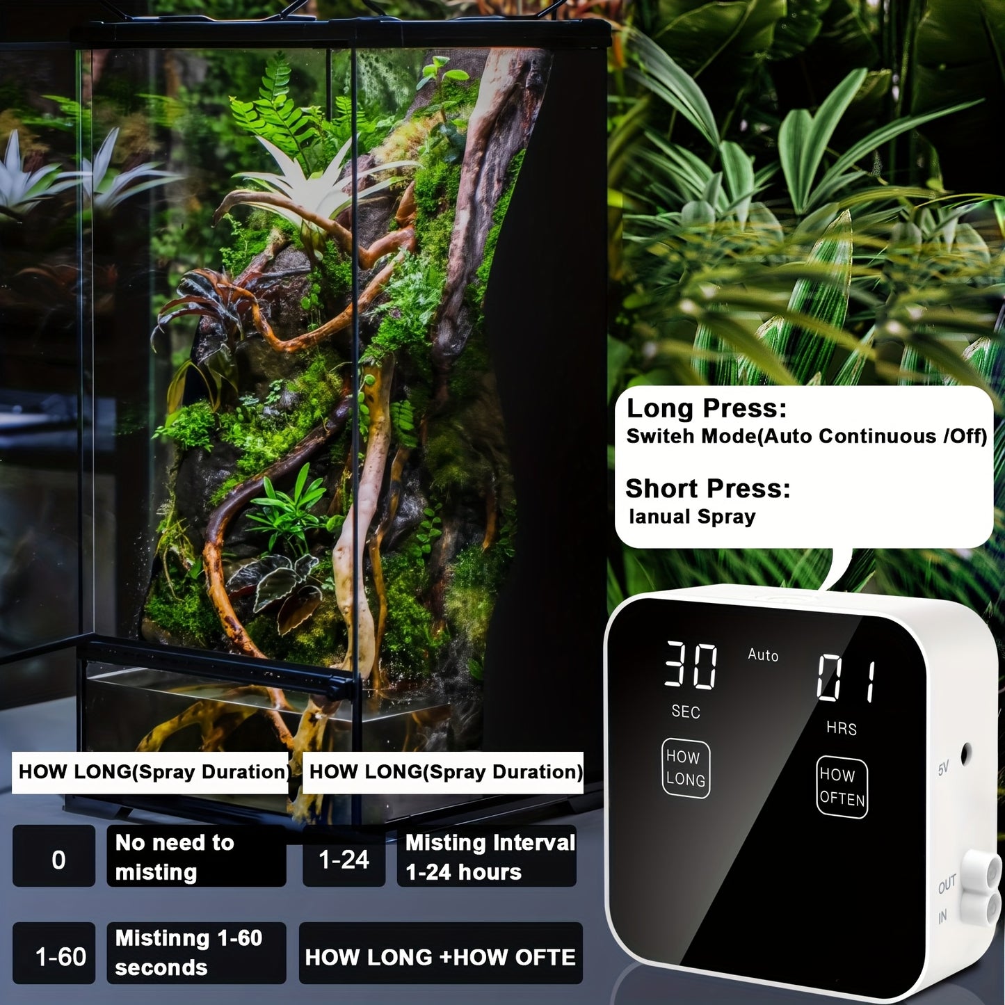 Reptile Misting System with Smart Timer and Adjustable Nozzle