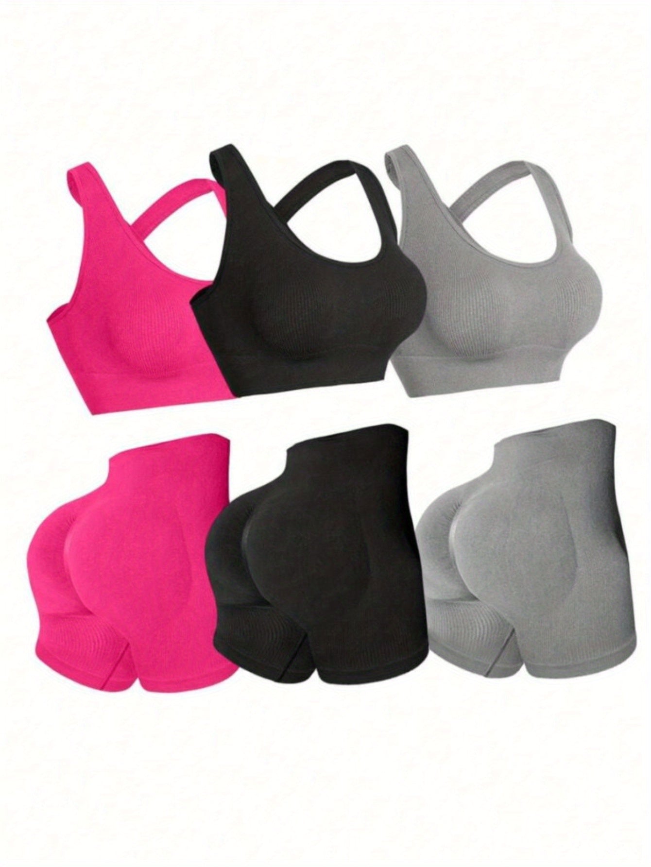 Three Piece Womens Fitness Set With Backless Bra And Shorts
