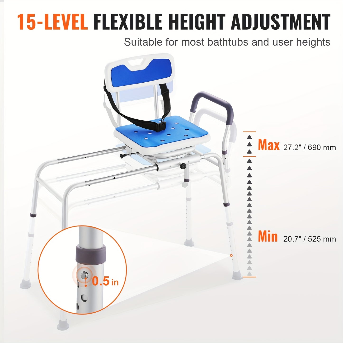 Happybuy Sliding Tub Transfer Bench With Swivel Seat and Armrest