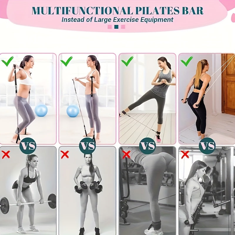 14pcs Pilates Bar Set with 6 Resistance Bands (180LBS), Multi-Functional Fitness Puller, Yoga Exercise Equipment, Home Pilates Stretching Trainer for Legs, Glutes, Waist, and Arms