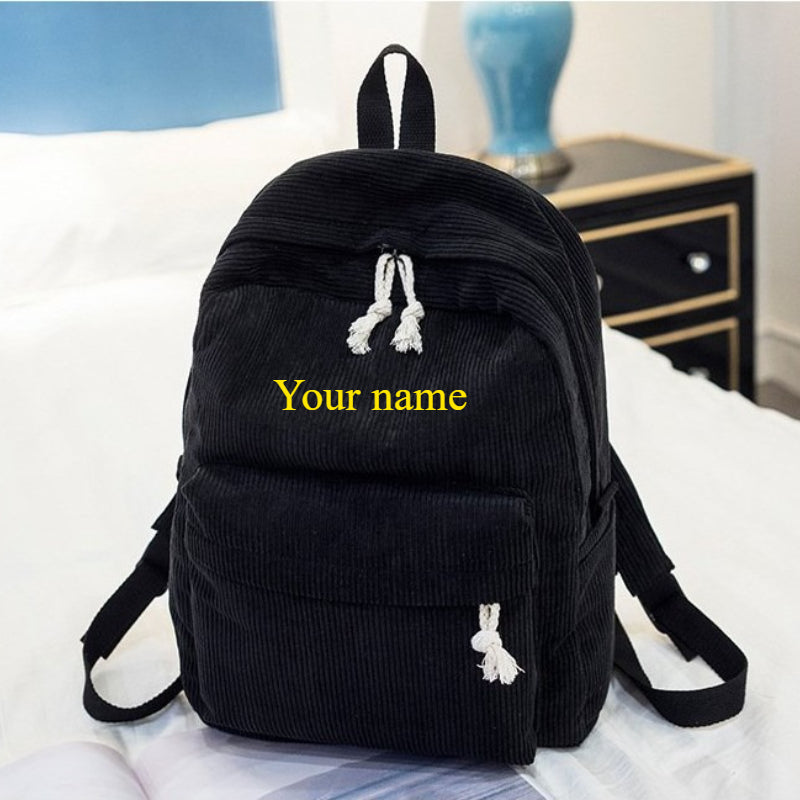 Personalized Embroidered Corduroy Backpack Custom Name