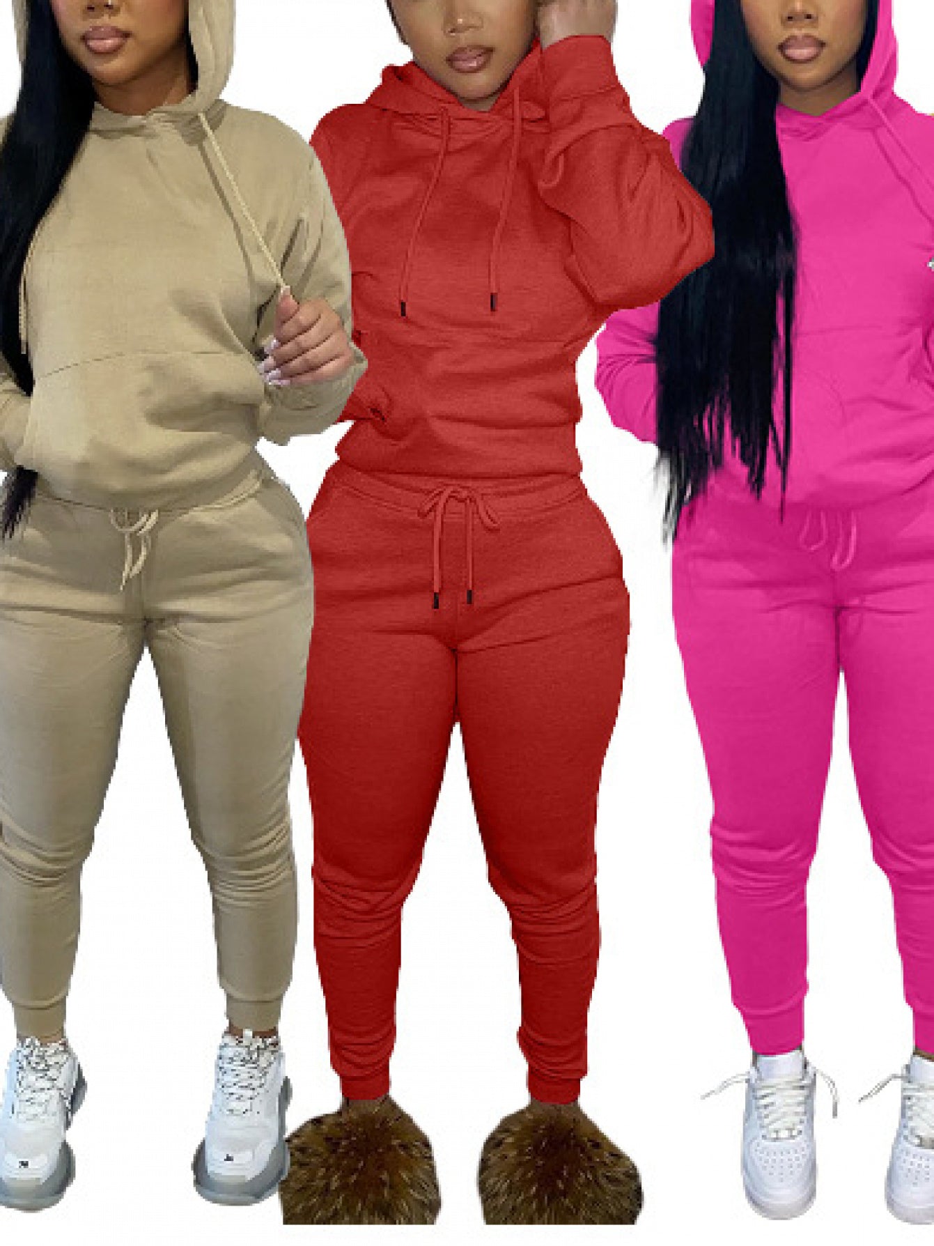 Womens Fleece Lined Hoodie Set With High Neck Chest Pad