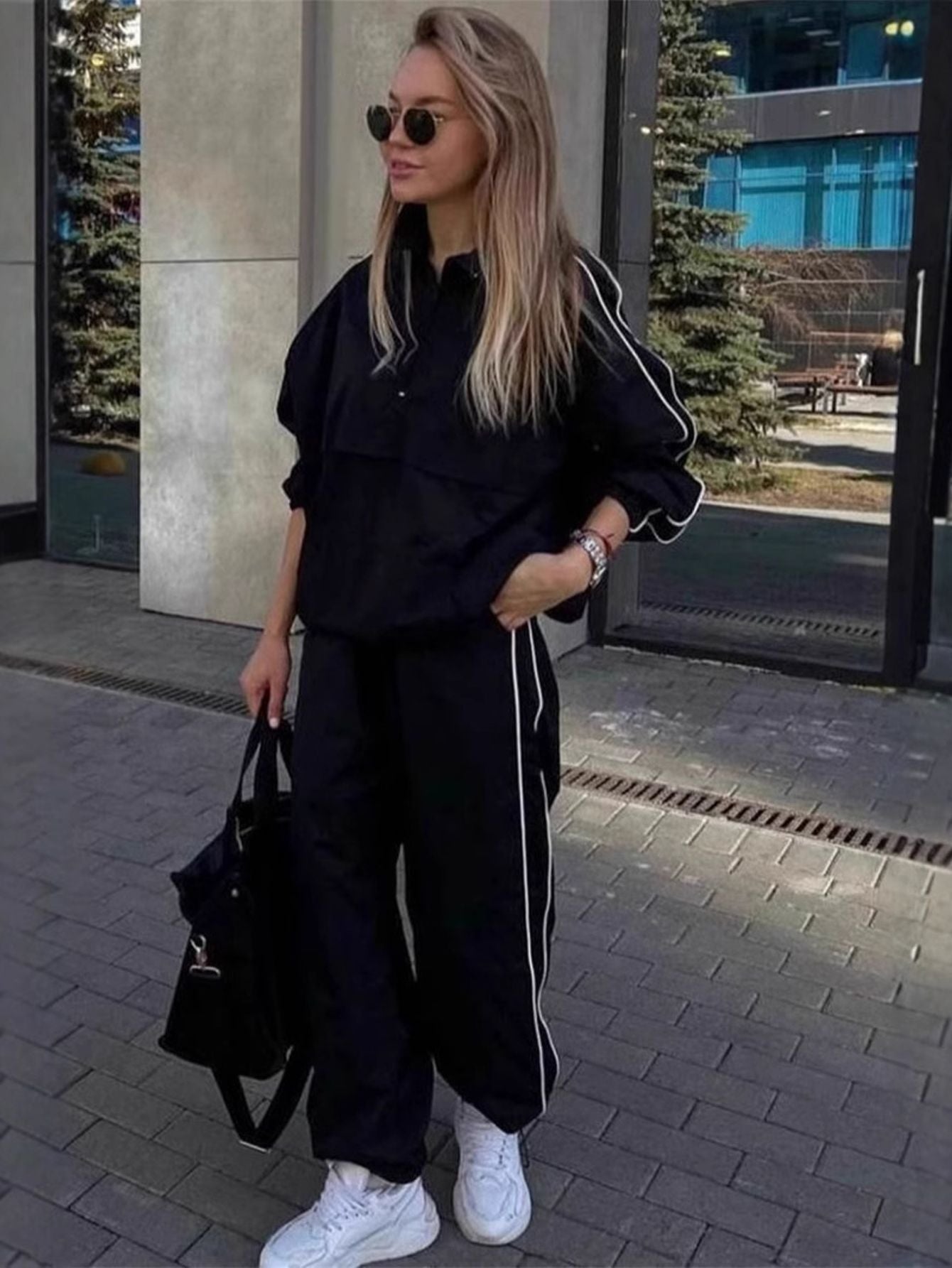 Womens Casual Two-Piece Zipper Top and Pants Set Outfit
