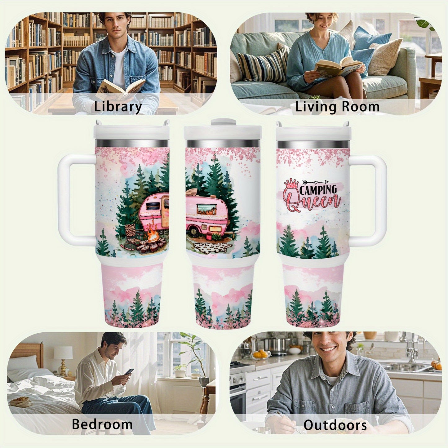 MIKENDA 1pc 40oz Insulated Stainless Steel Double Wall Tumbler, Camping Queen - Durable And Keeps Cold for 24 Hours Or Hot for 12 Hours - Perfect for Hot And Cold Drinks, Home Kitchen Use - Gift for Active Lifestyles. Hallowe