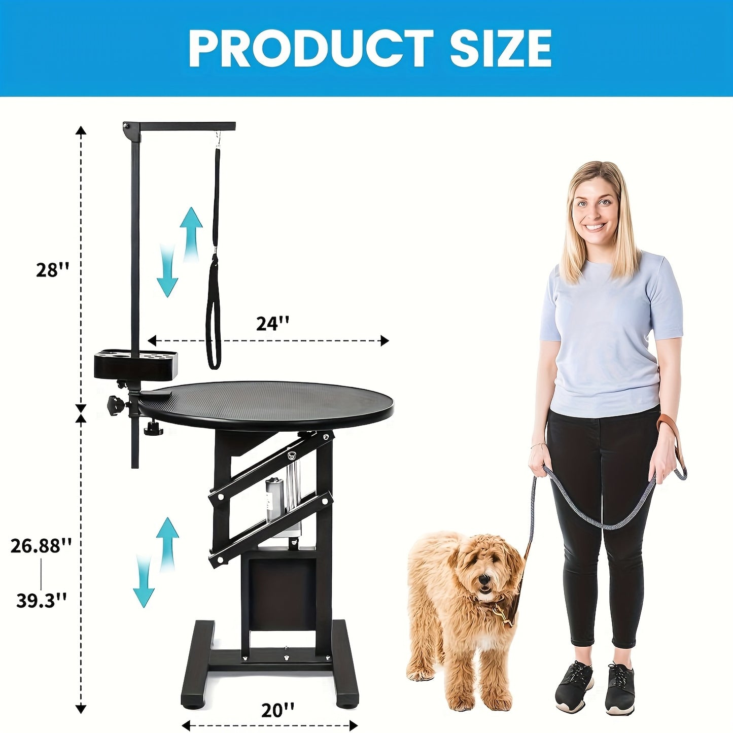 Ergonomic Dog Grooming Table with Rotating Desktop and Organizer
