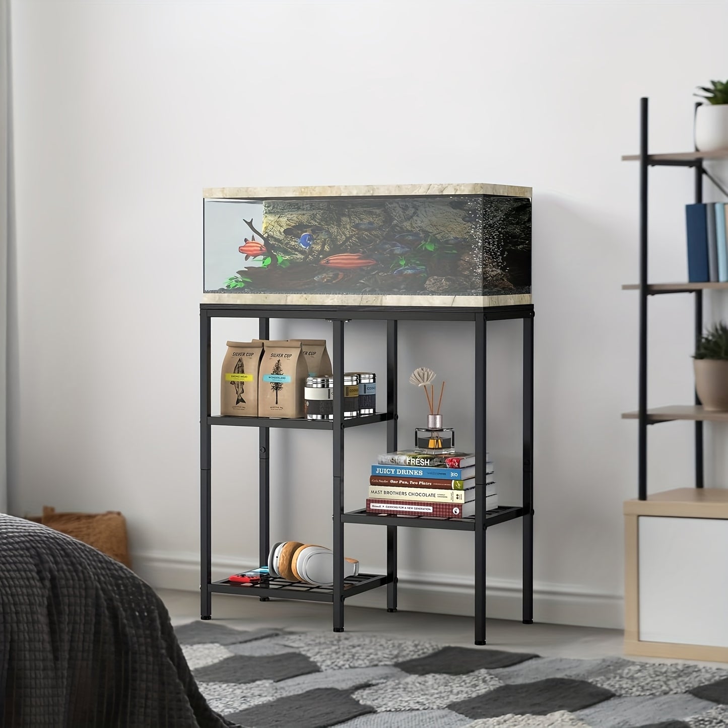 Metal Fish Tank Stand with Shelves for Aquariums and Terrariums
