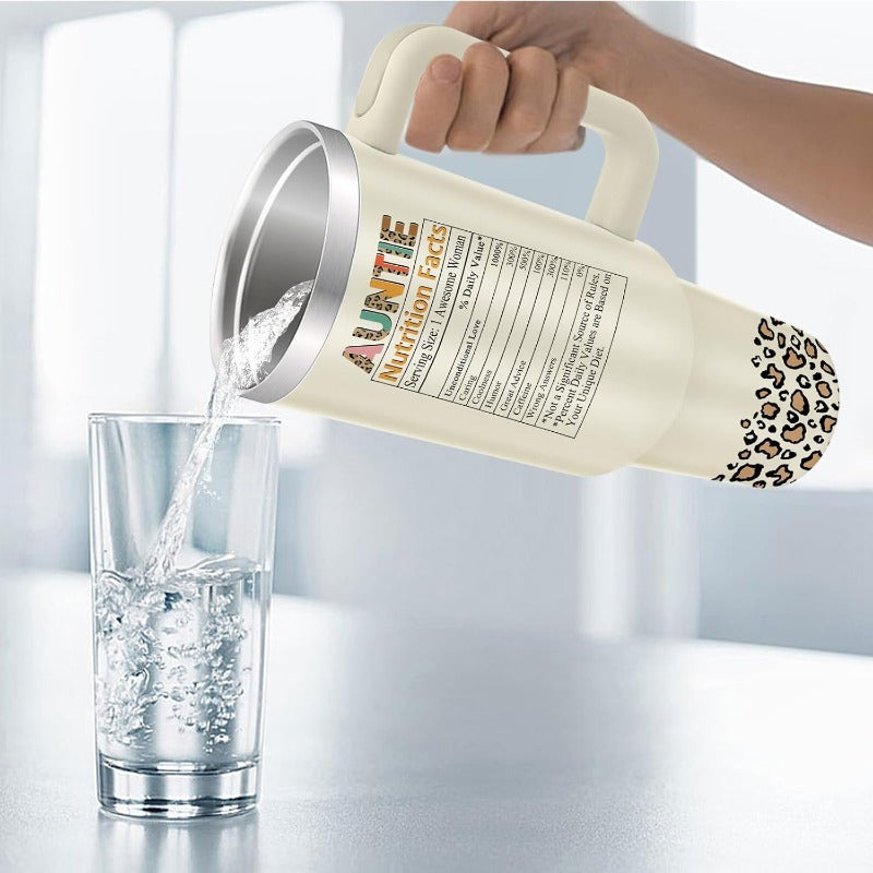 1pc 40oz Aunt Tumbler With Lid And Straw, Birthday Gifts For Aunt, Aunt Gifts For Women, Leopard Design, Gift For Aunt, Sports Water Bottle, Keep Warm, BPA-Free, Travel Mug, Perfect For Cars, Outdoor Sports, Perfect Gift For