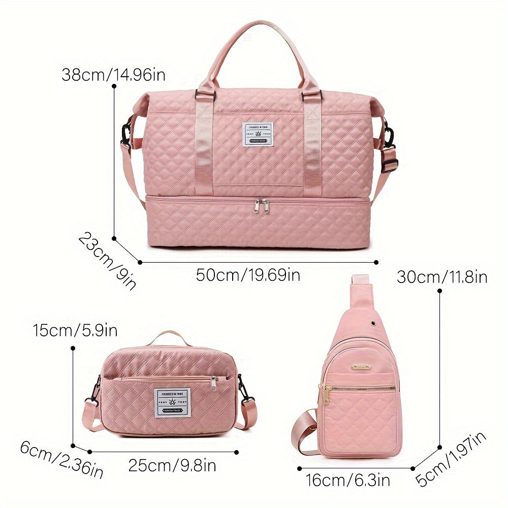 Three Piece Gym Bag Set With Wet Dry Shoe Compartment