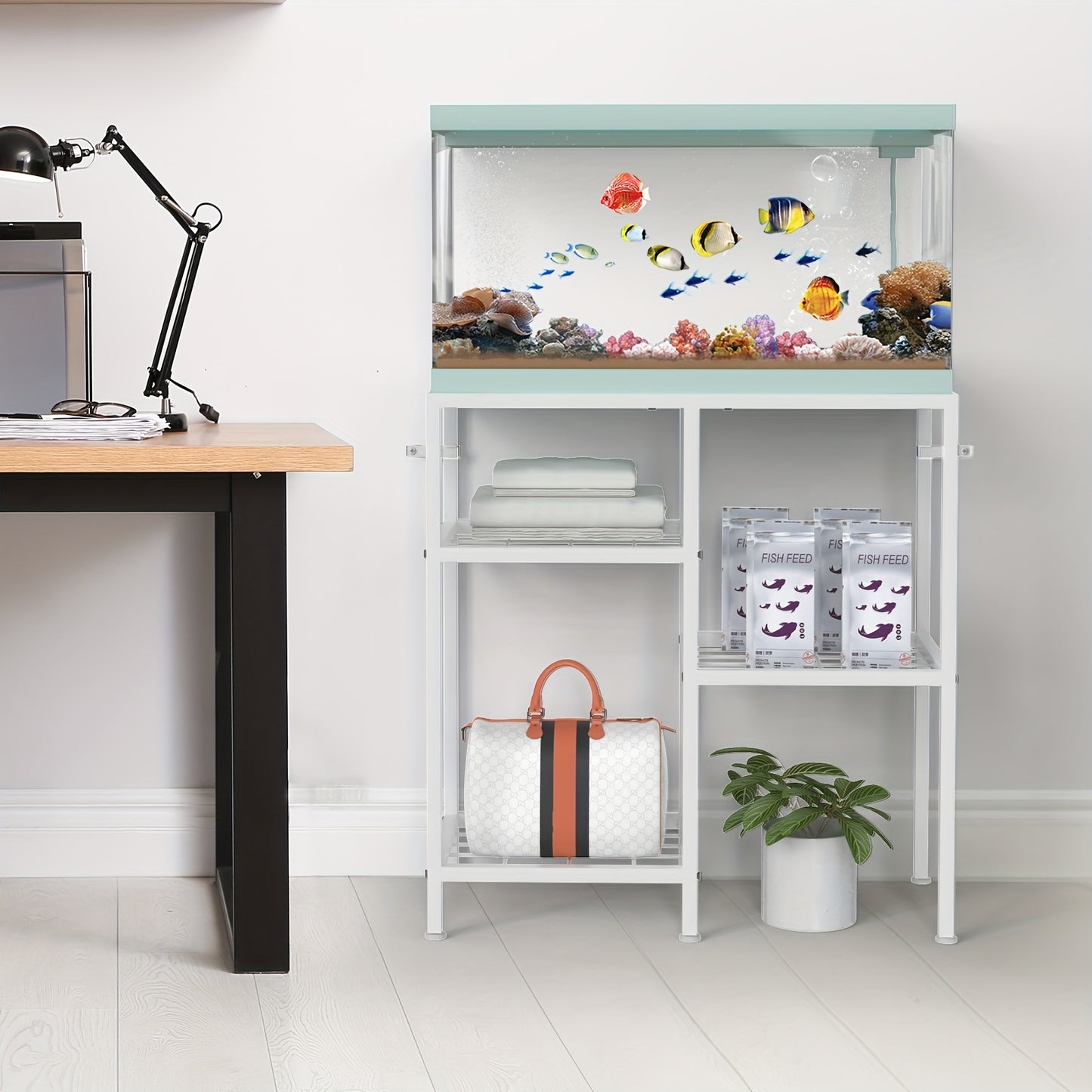 Metal Fish Tank Stand with Shelves for Aquariums and Terrariums