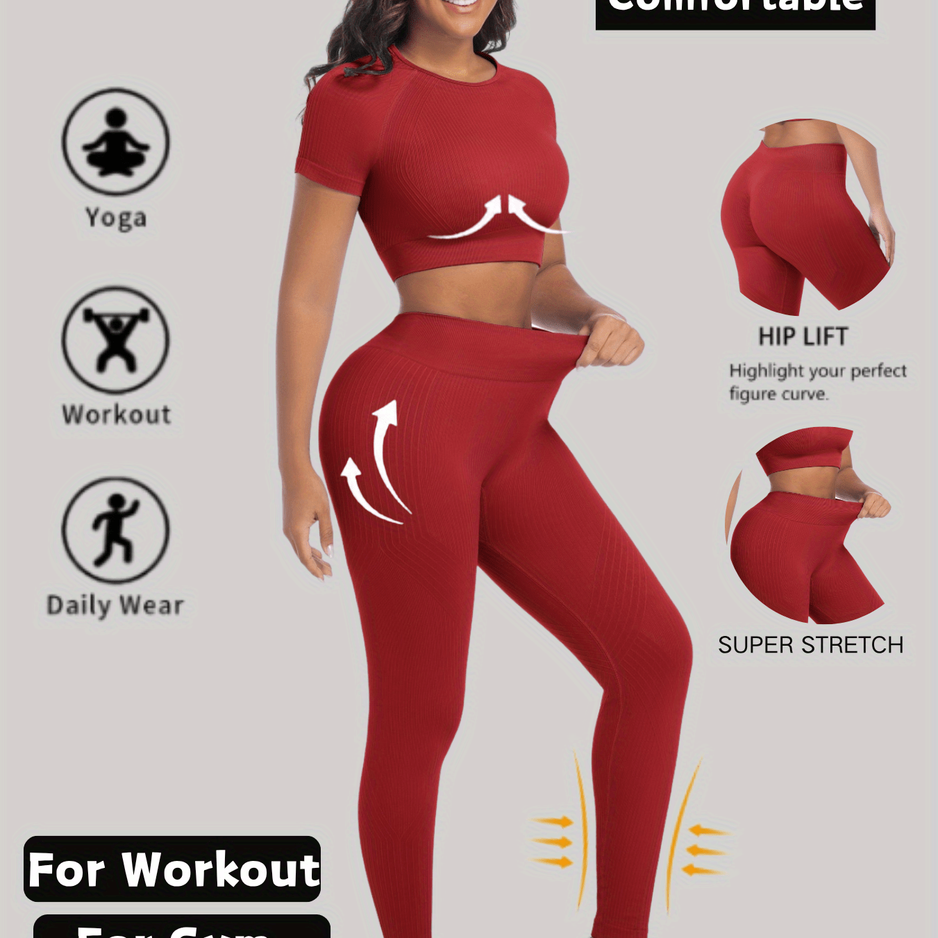 Womens Yoga Set Two Piece Workout Outfit For Daily Wear