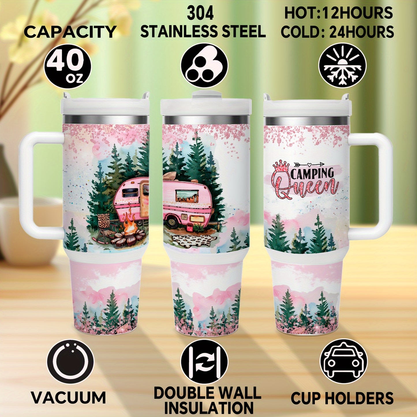 MIKENDA 1pc 40oz Insulated Stainless Steel Double Wall Tumbler, Camping Queen - Durable And Keeps Cold for 24 Hours Or Hot for 12 Hours - Perfect for Hot And Cold Drinks, Home Kitchen Use - Gift for Active Lifestyles. Hallowe