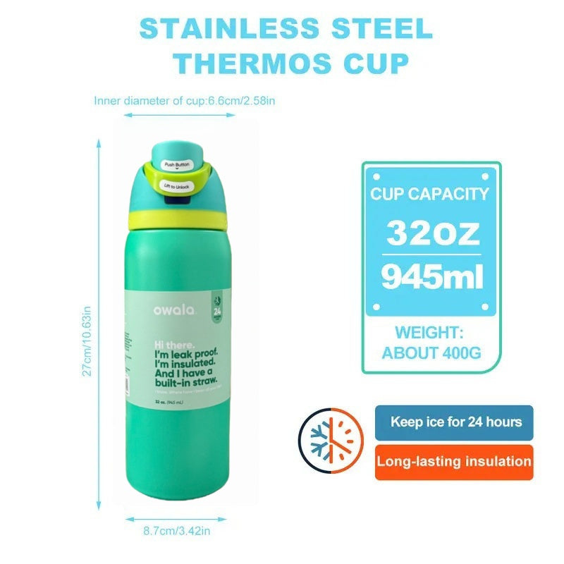 Stainless Steel Insulated Thermos With Built In Straw All Day