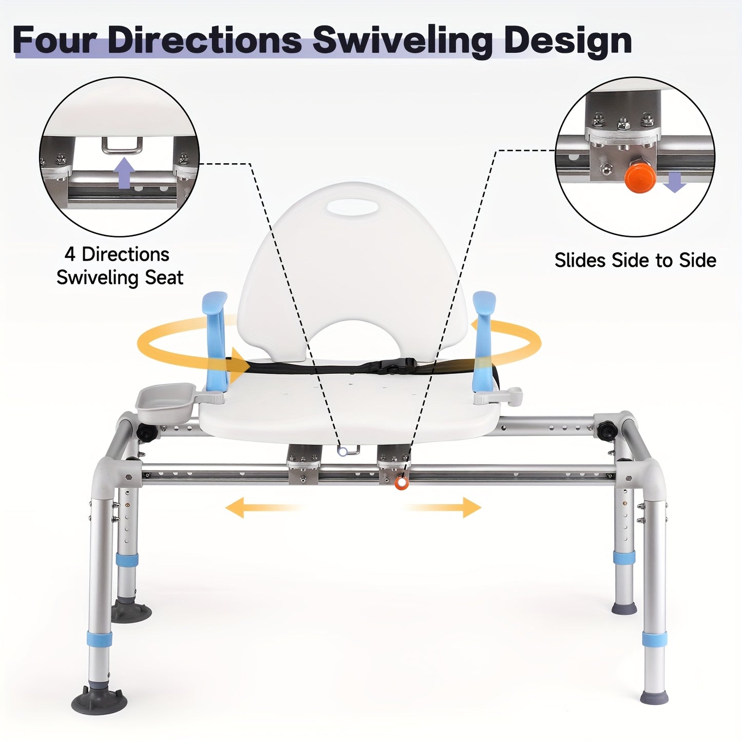 Adjustable Height Elderly Shower Bath Bench with Safety Seat