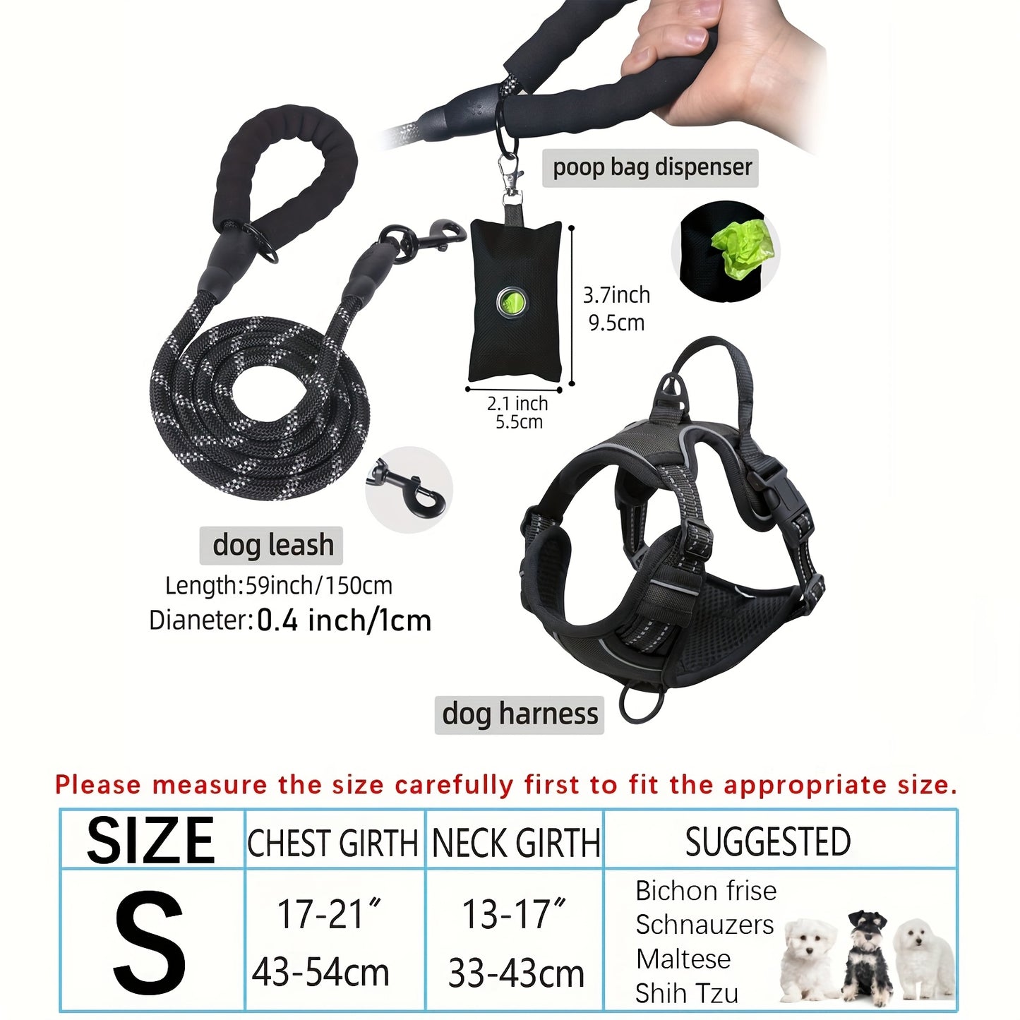 Escape-Proof Dog Harness Set with Leash and Poop Dispenser