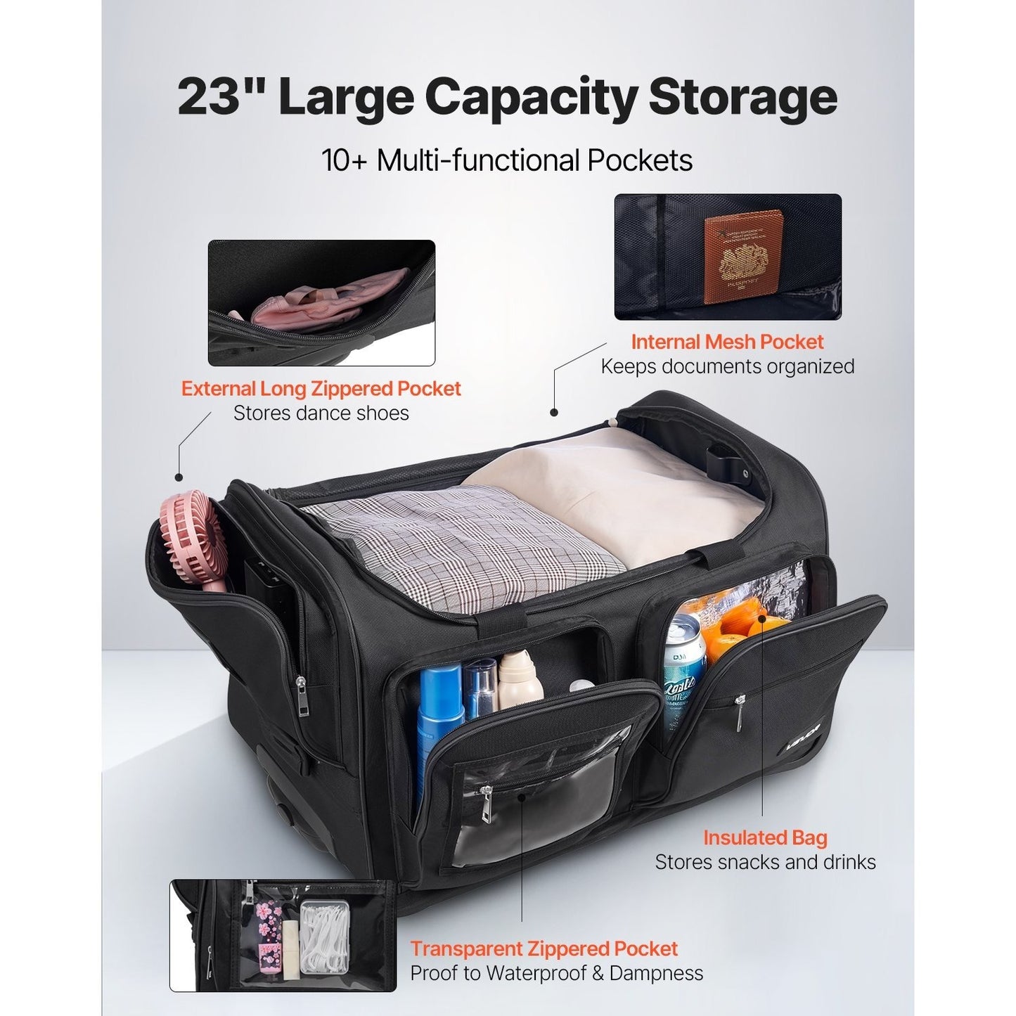 Versatile Rolling Dance Bag With Adjustable Garment Rack