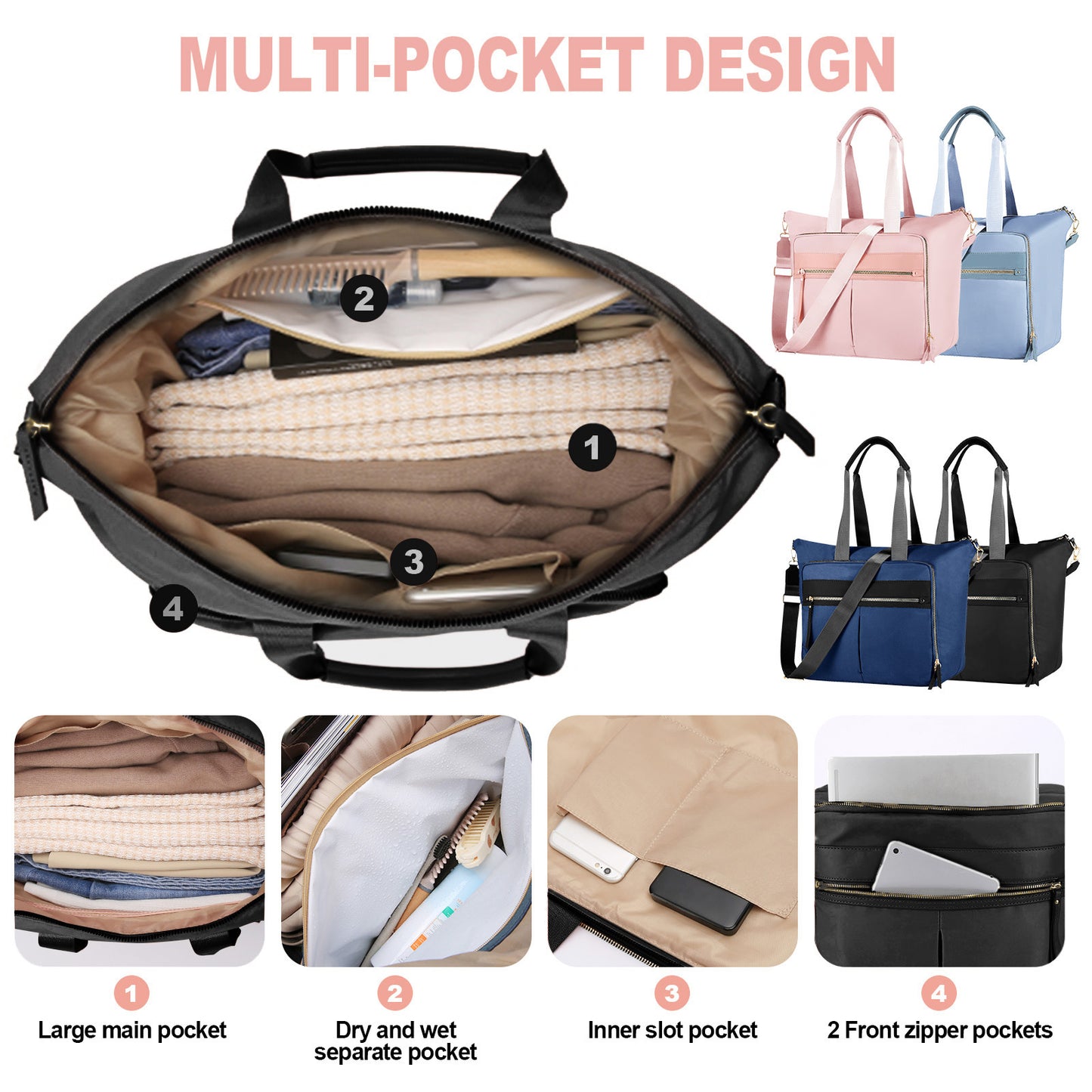 Versatile Travel Bag With Wet Dry Separation Compartments
