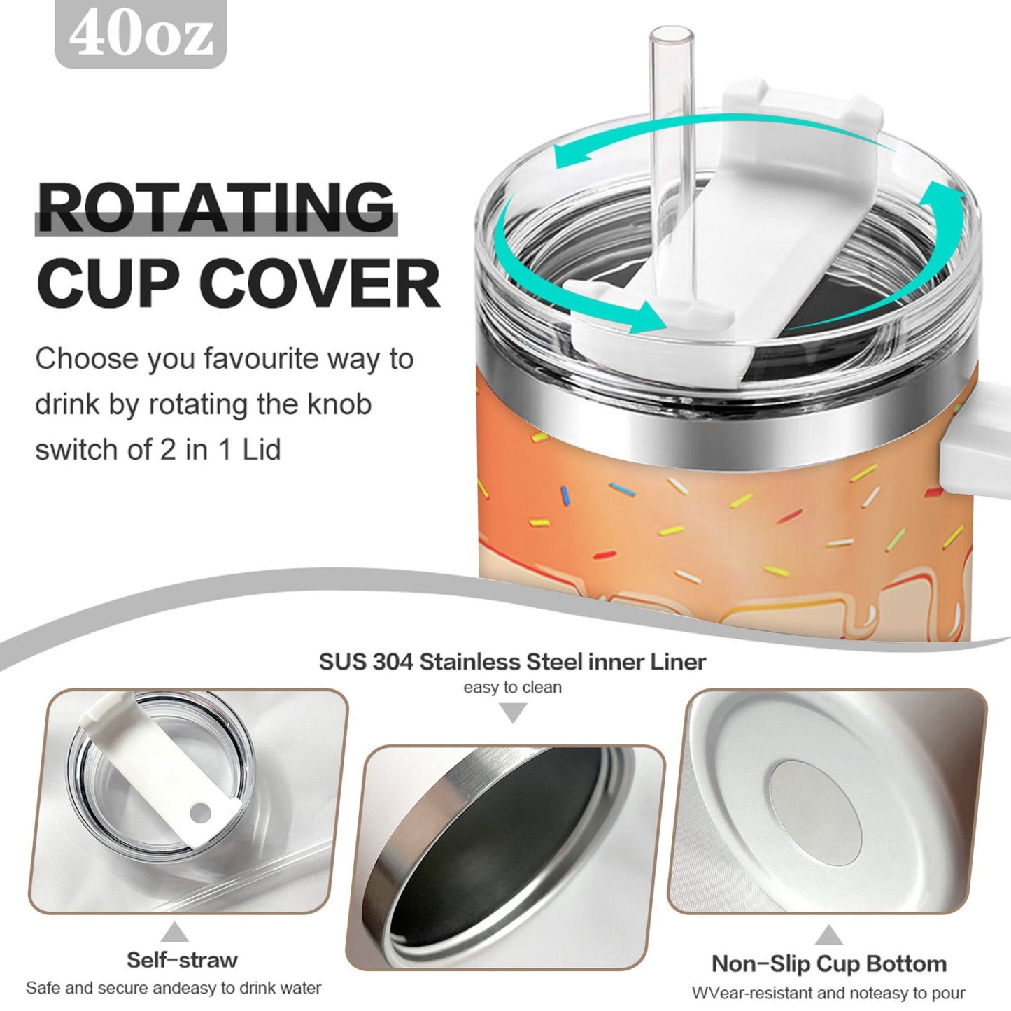 1pc 40oz Dunkin' Donuts Vibrant Pattern Tumbler, Double Wall Vacuum Insulated Travel Mug, Spill Proof Lid, Gift for Dad, Mom, Ideal for Christmas, Mother'S Day, Birthday Gift, Coffee Cup