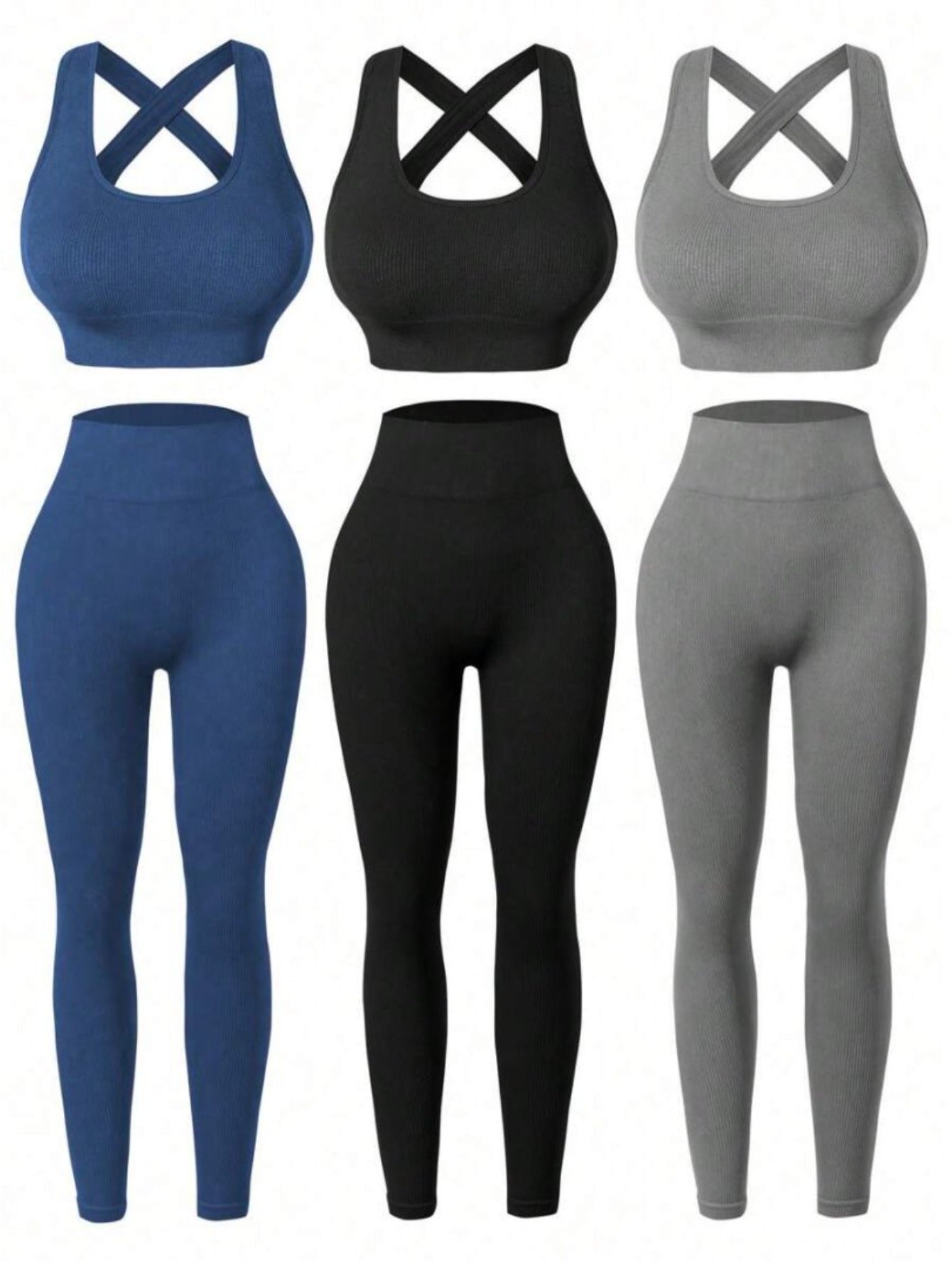 Three Piece Womens Fitness Bra And Pants Yoga Wear