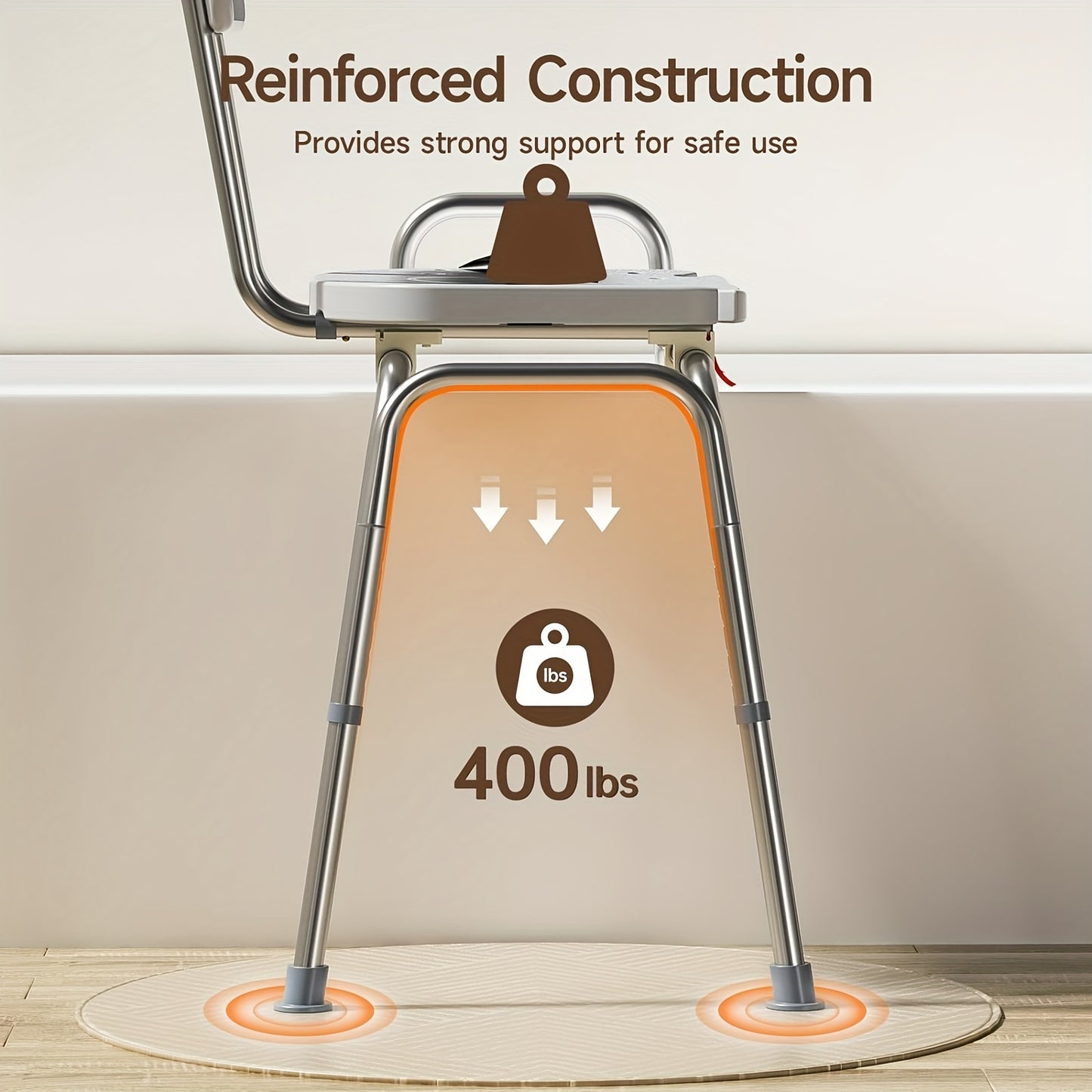 Sliding Shower Chair with Non Slip Aluminum Body and Safety Belt