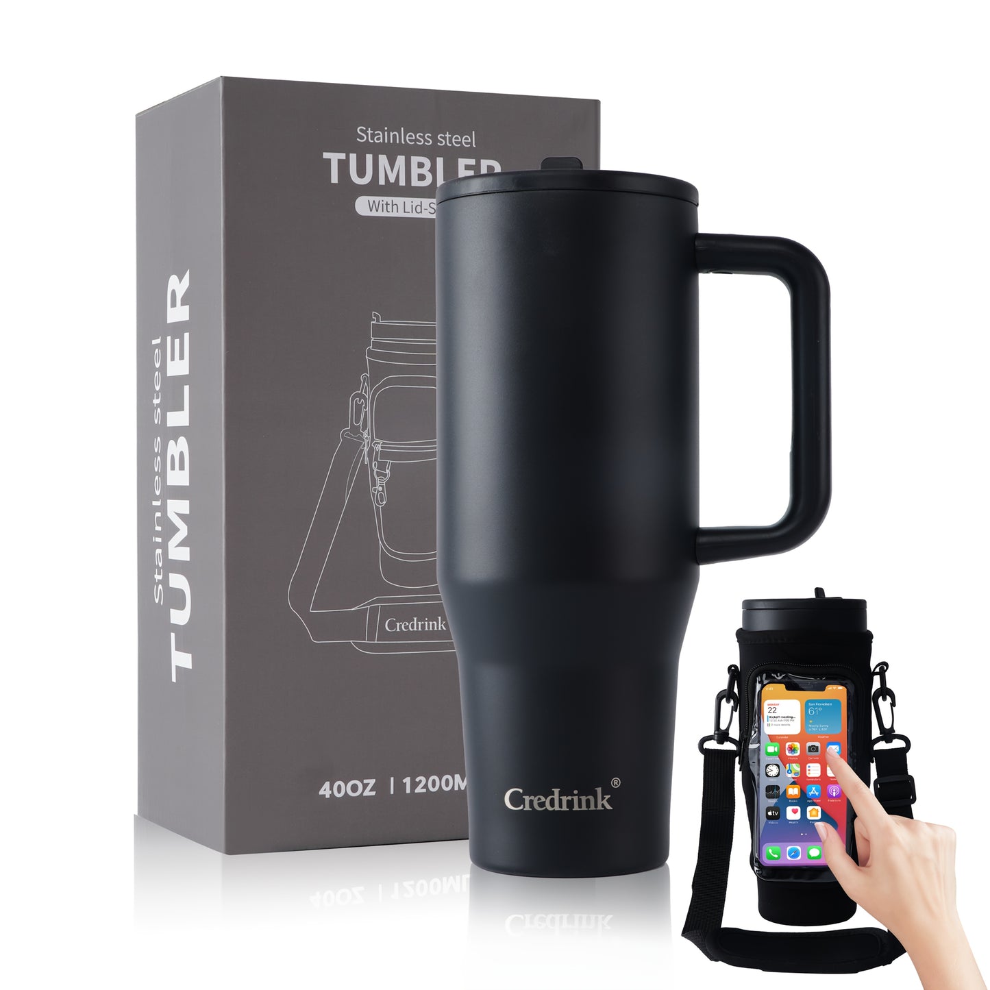 Stainless Steel Vacuum Insulated Tumbler With Straw Lid And Smartphone