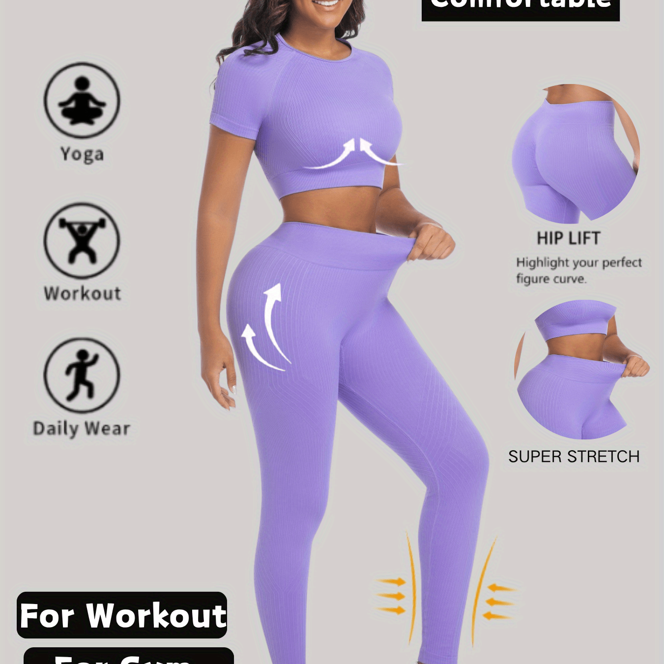 Womens Yoga Set Two Piece Workout Outfit For Daily Wear