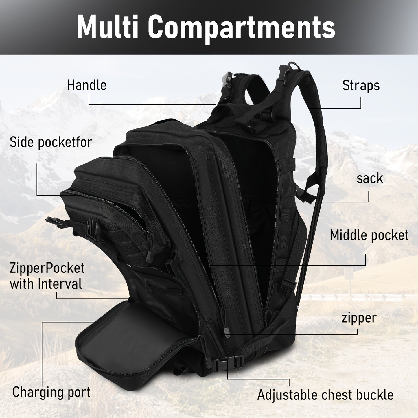 Heavy Duty Tactical Backpack With Laptop Compartment For Outdoor Travel