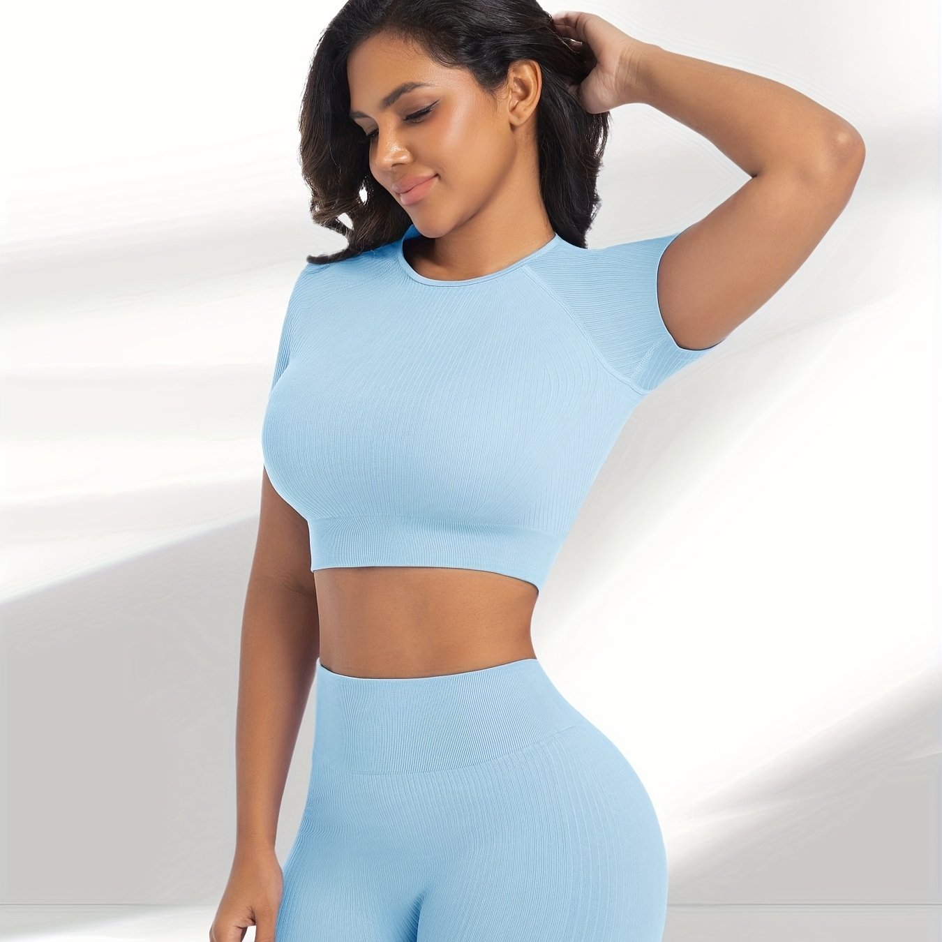 Two Piece Workout Set Crop Top With High Waisted Pants
