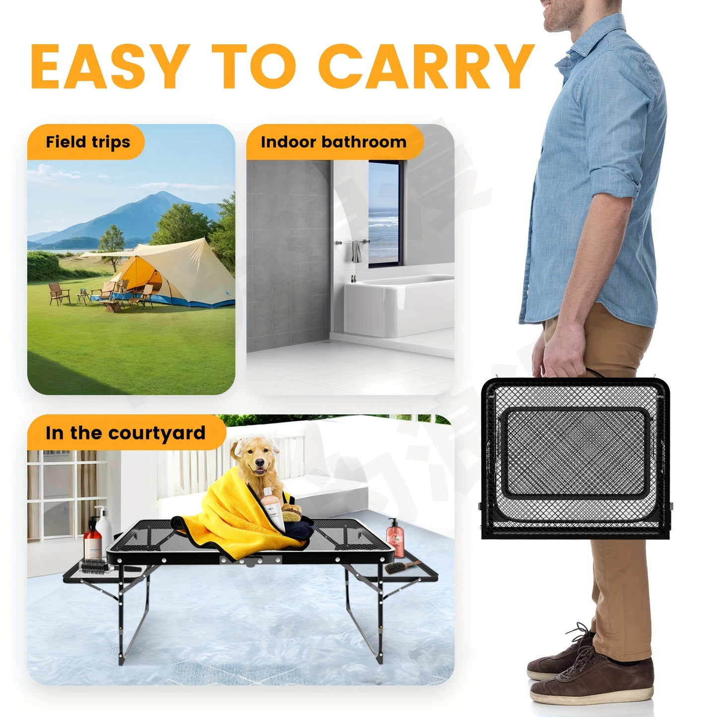 Portable Folding Pet Grooming Table With Adjustable Height Features