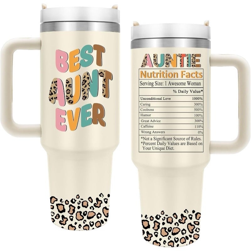 1pc 40oz Aunt Tumbler With Lid And Straw, Birthday Gifts For Aunt, Aunt Gifts For Women, Leopard Design, Gift For Aunt, Sports Water Bottle, Keep Warm, BPA-Free, Travel Mug, Perfect For Cars, Outdoor Sports, Perfect Gift For
