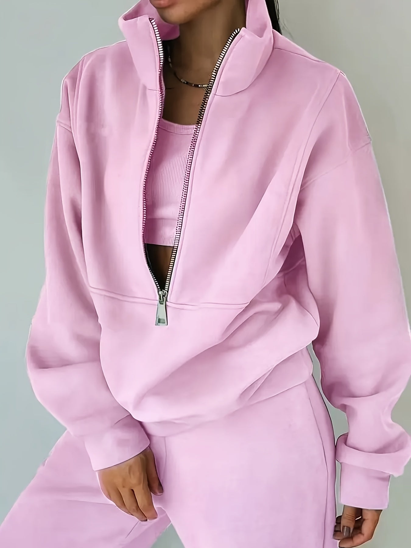 Womens Two Piece Fleece Set Long Sleeve Sweatshirt Joggers