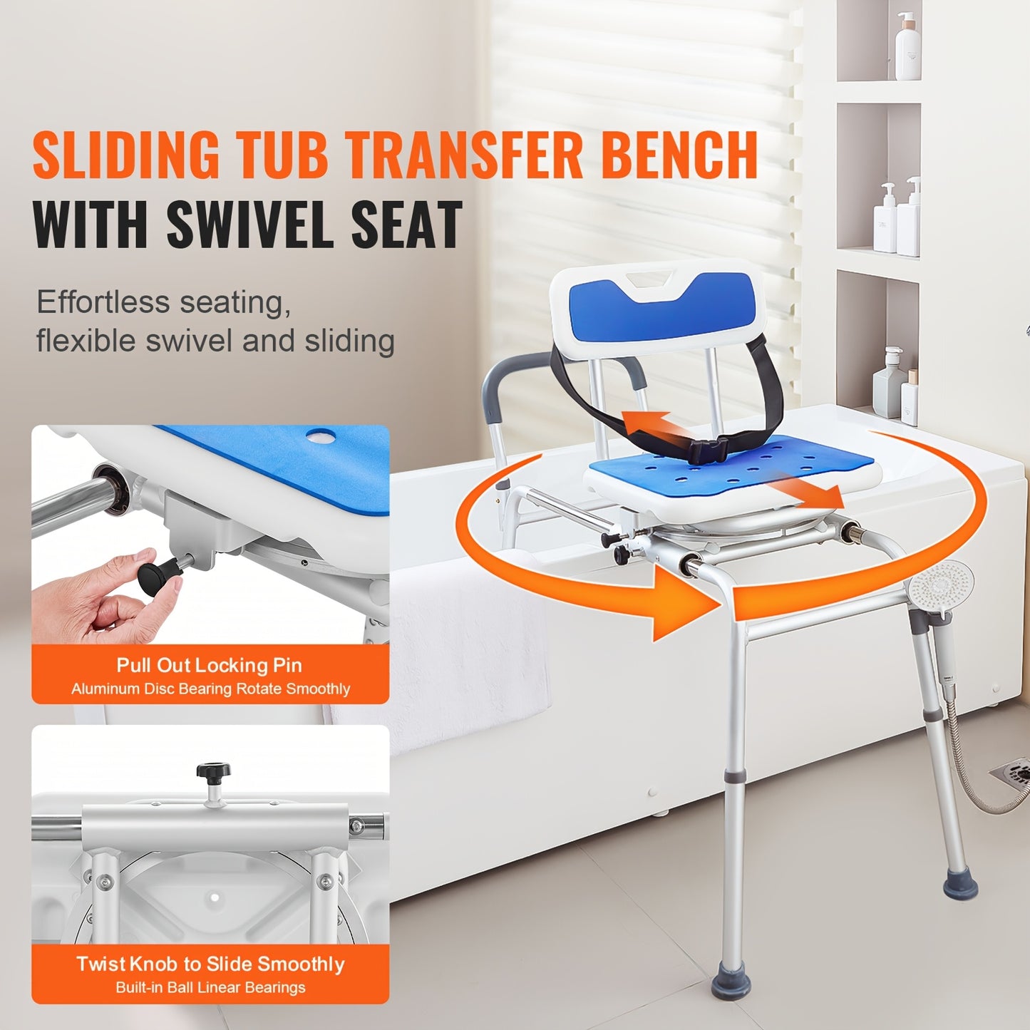 Happybuy Sliding Tub Transfer Bench With Swivel Seat and Armrest