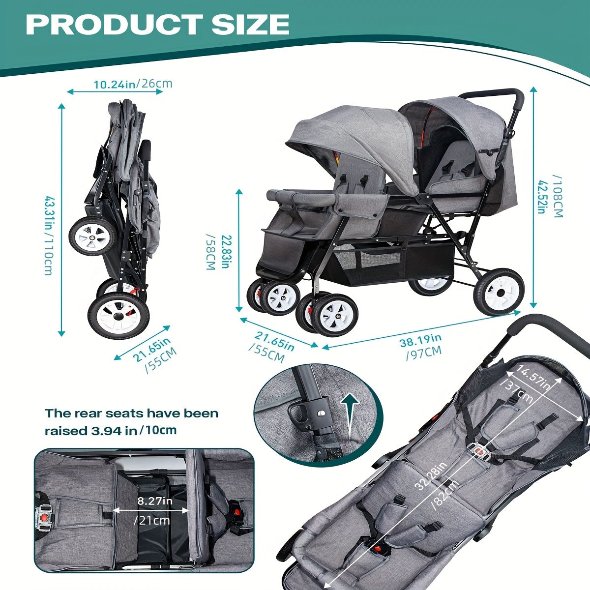 Foldable Double Stroller for Infants and Toddlers with Accessories