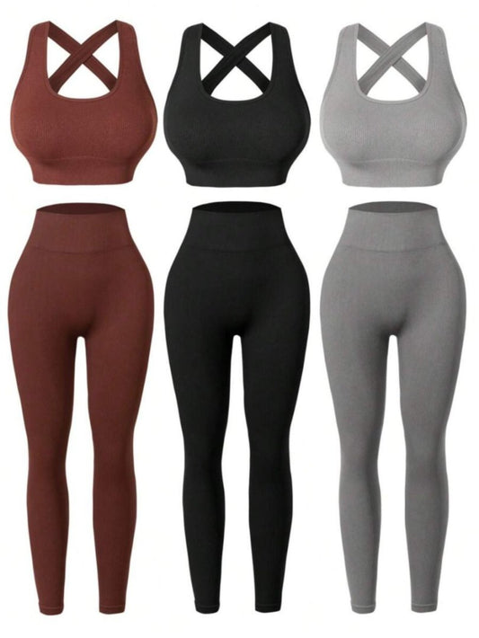 Three Piece Women Fitness Set Bra And Pants Yoga Wear