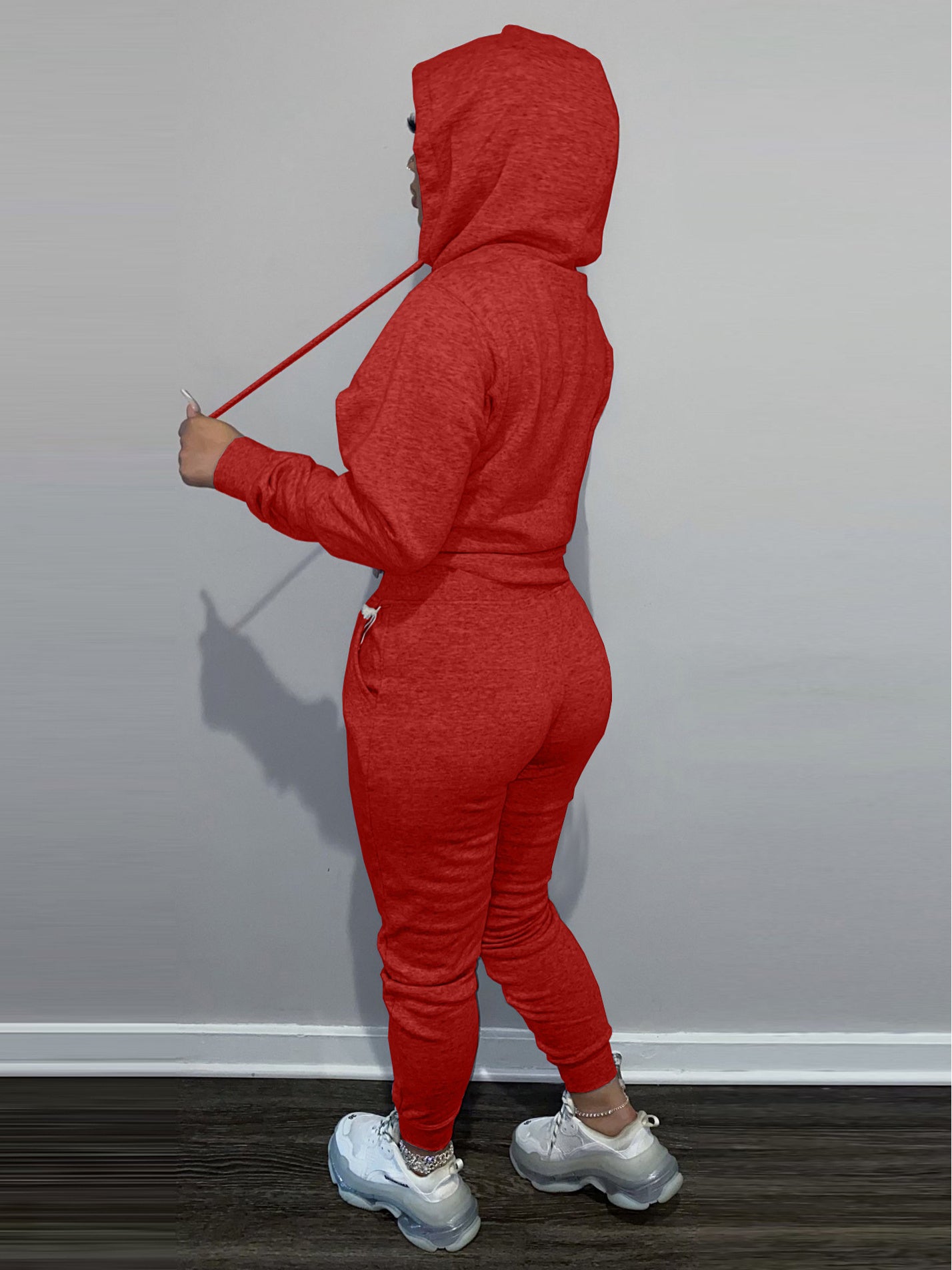 Womens Fleece Lined Hoodie Set With High Neck Chest Pad