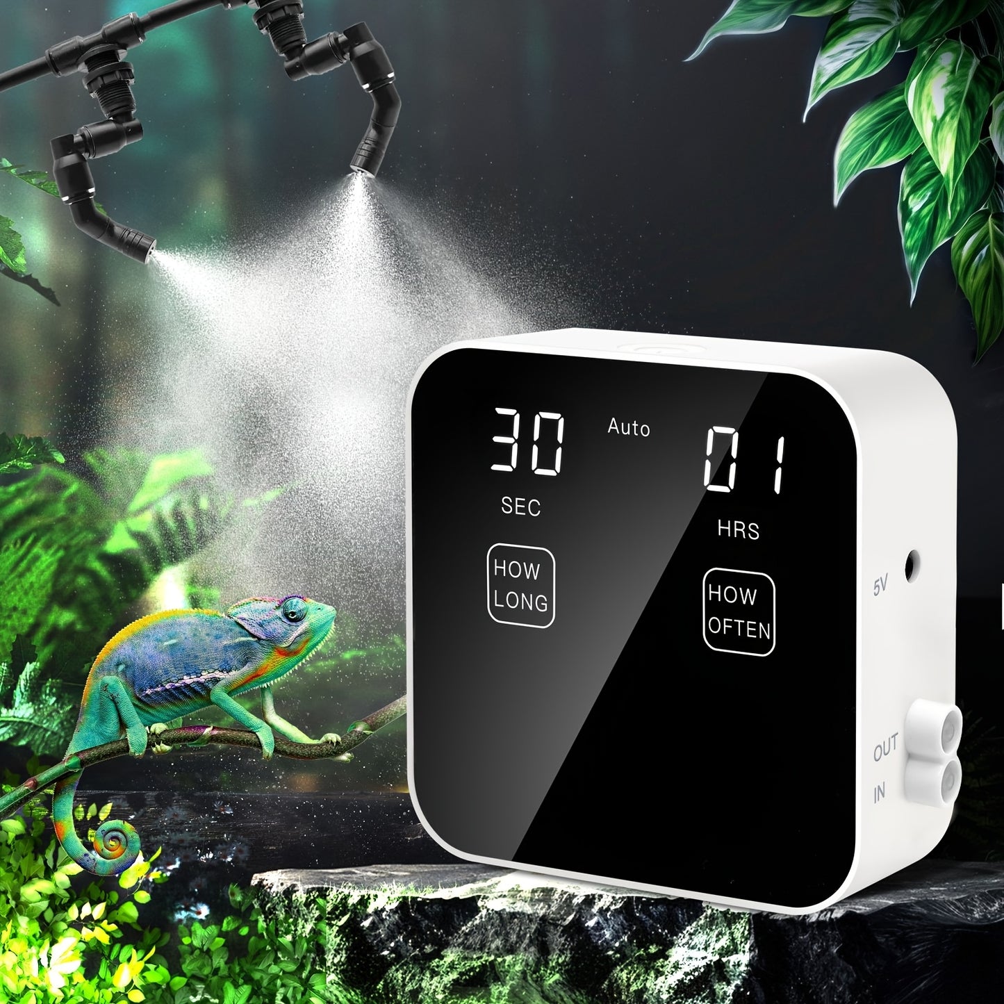 Reptile Misting System with Smart Timer and Adjustable Nozzle