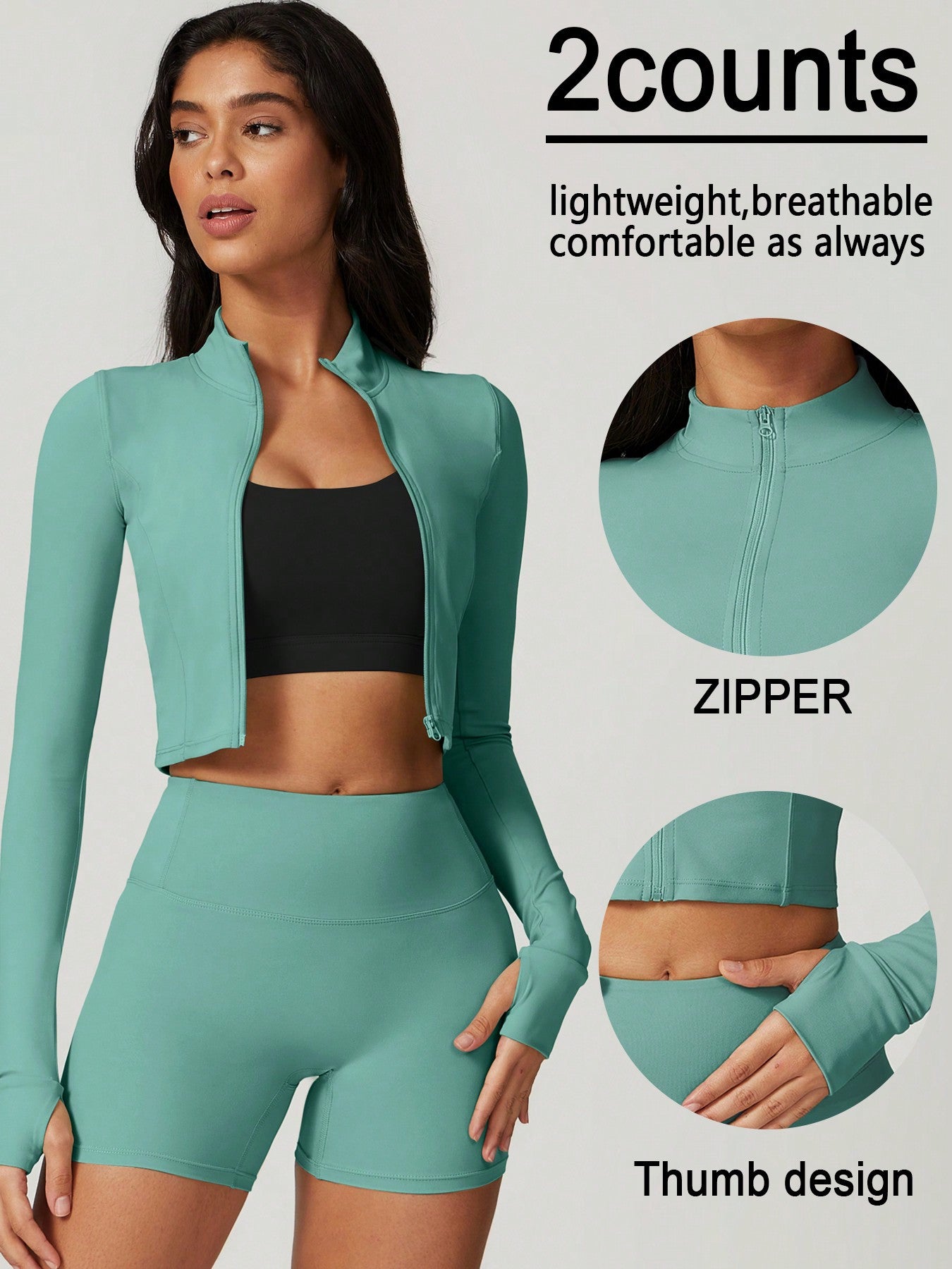 Womens Zip Up Crop Jacket And Biker Shorts Tracksuit Set