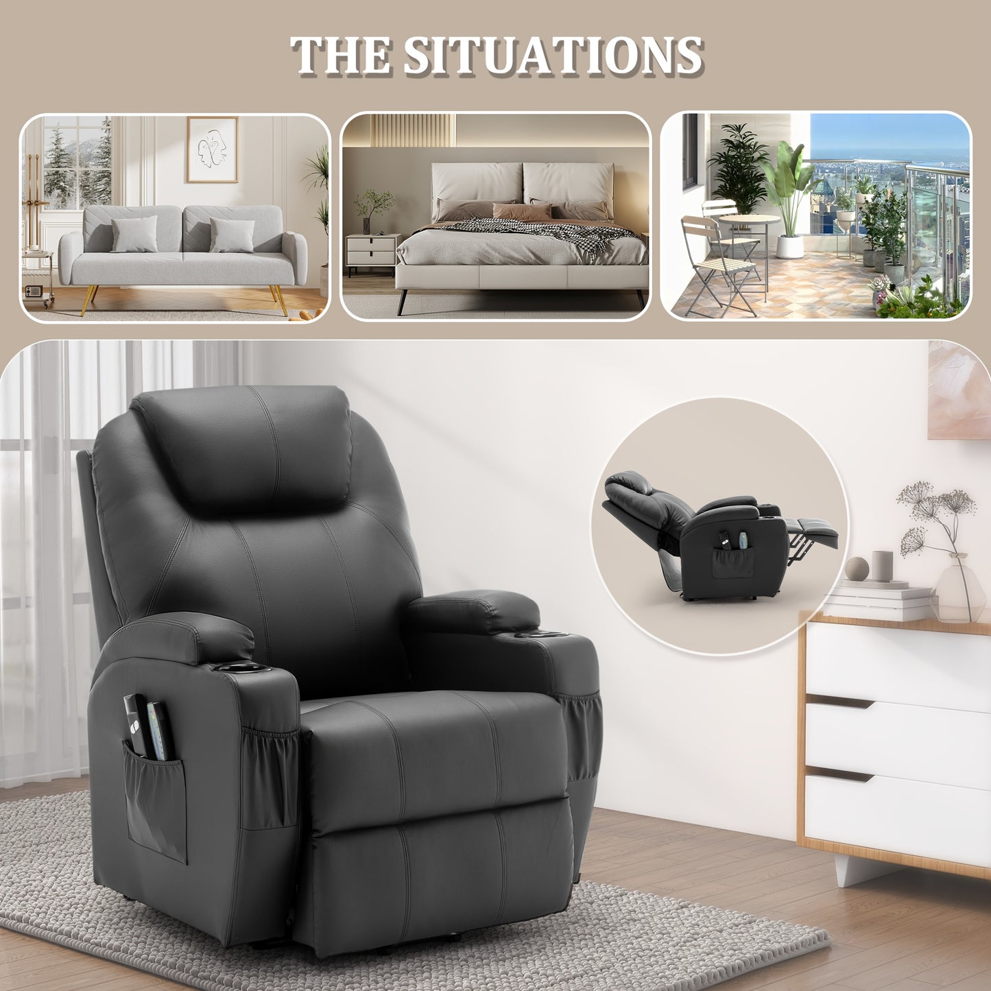 Electric Recliner Chair With Massage Heating And Remote Control