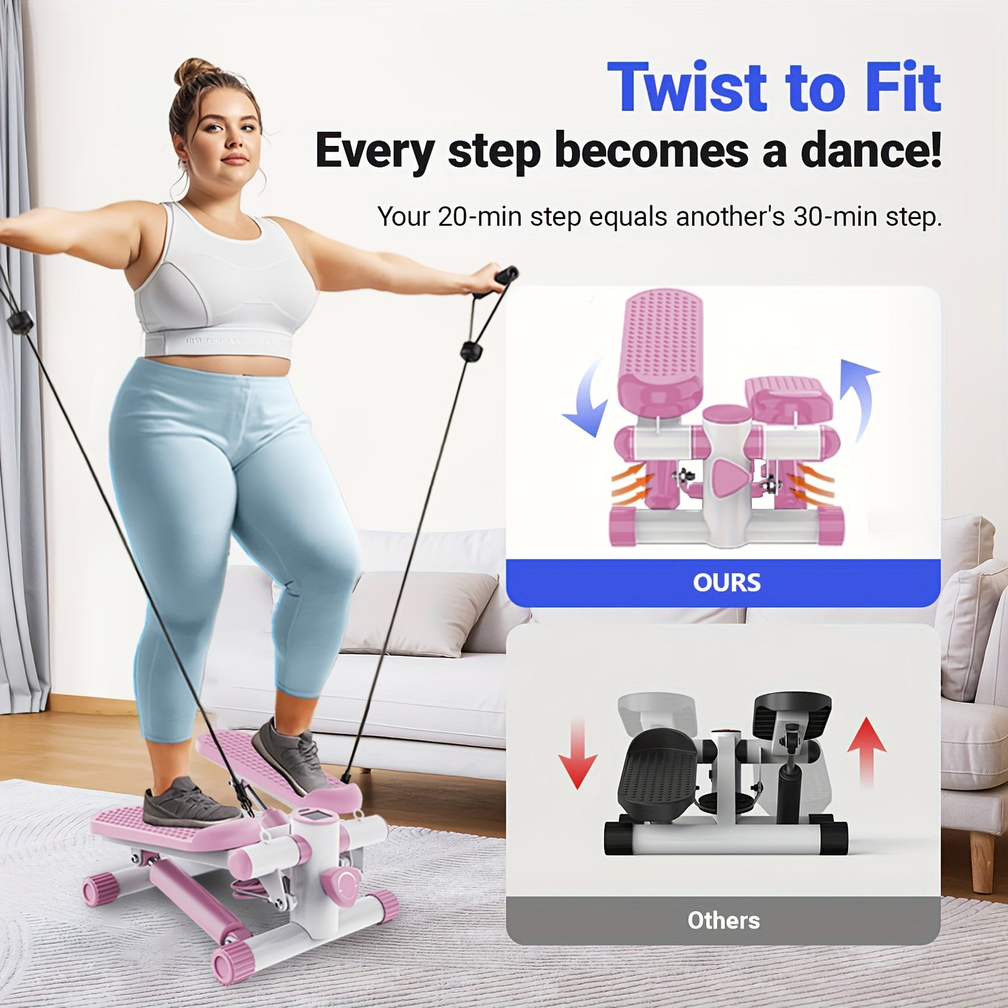 Mini Stair Stepper With Resistance Bands LCD Monitor
