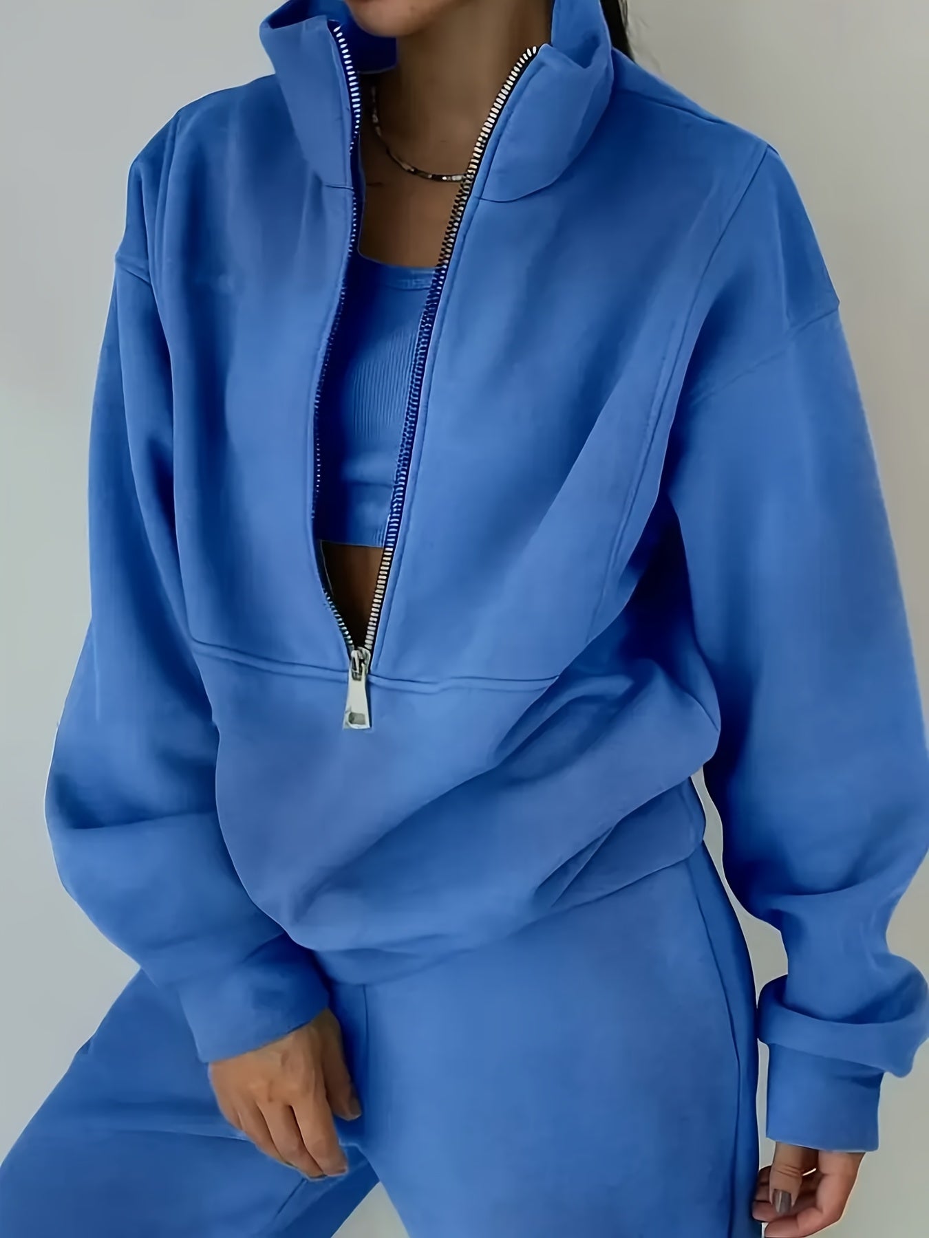 Womens Two Piece Fleece Set Long Sleeve Sweatshirt Joggers